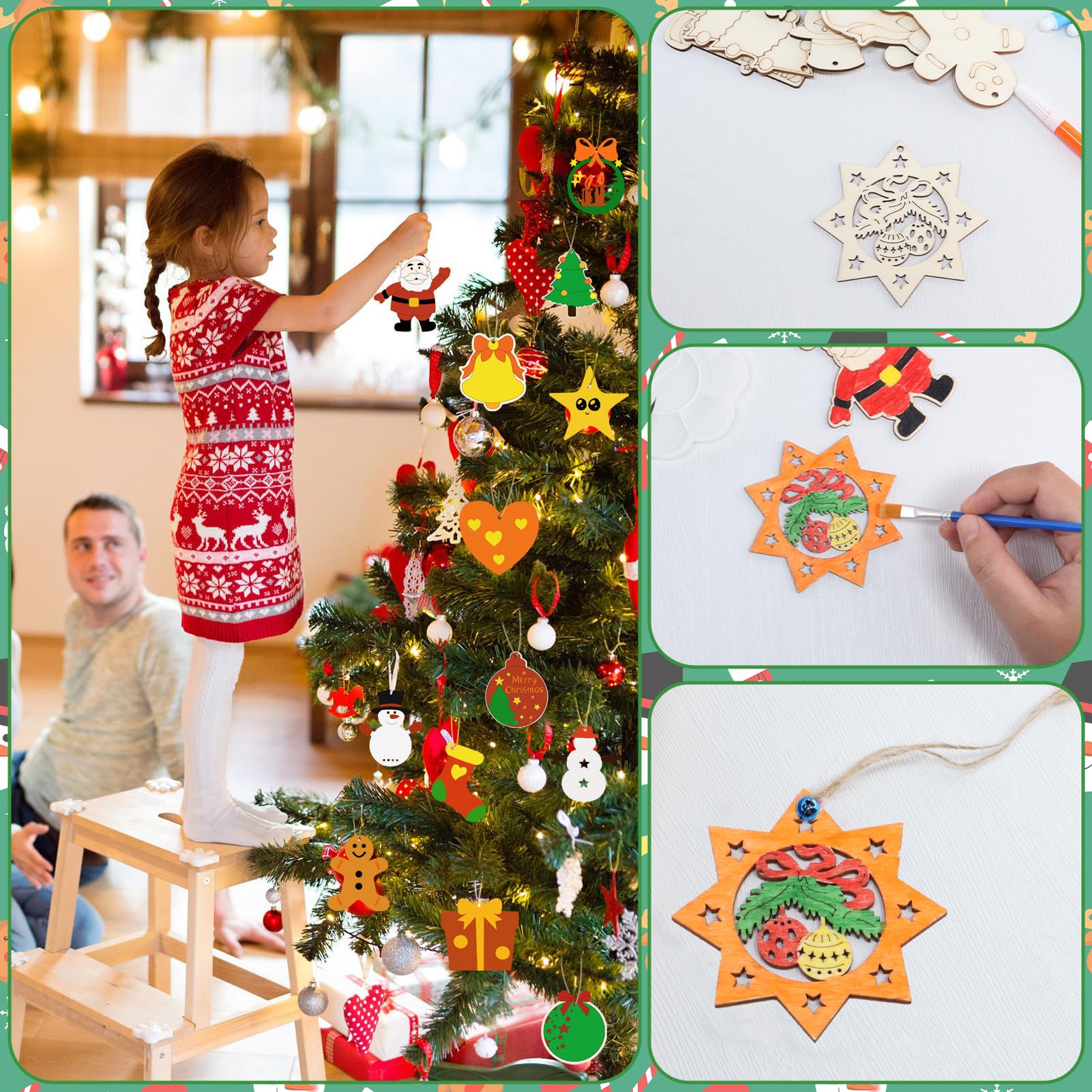 Weihnachtsbaum Anhänger Aus Holz - 60-teiliges Set Mit Stiften Zum Bemalen