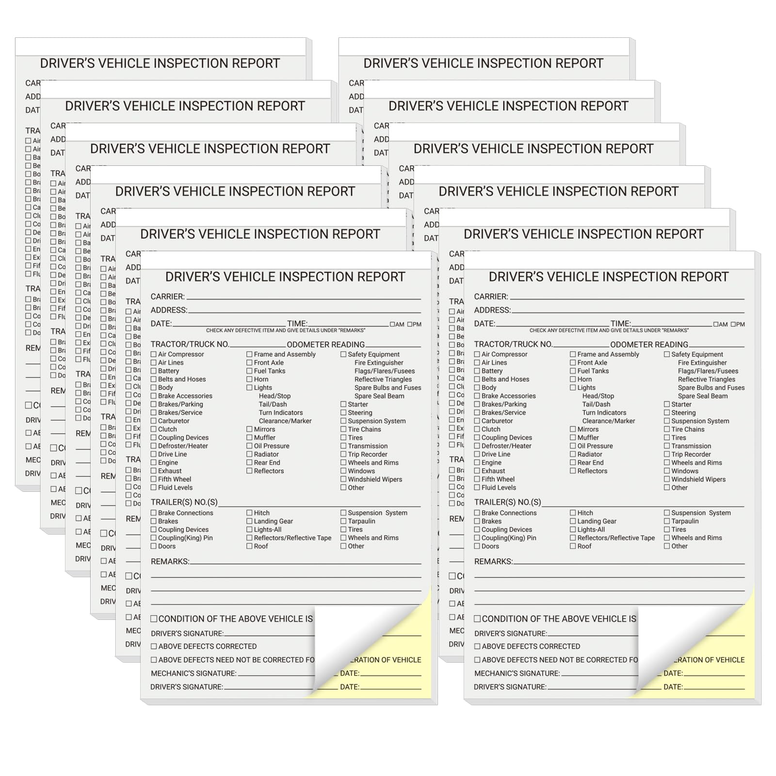 suituts 600 Sets Detailed Driver Daily Vehicle Inspection Report Book/Forms, 2 Part Carbonless, 5.5 x 8.5 Inch Daily Pre-Trip Checklist Log for Truck