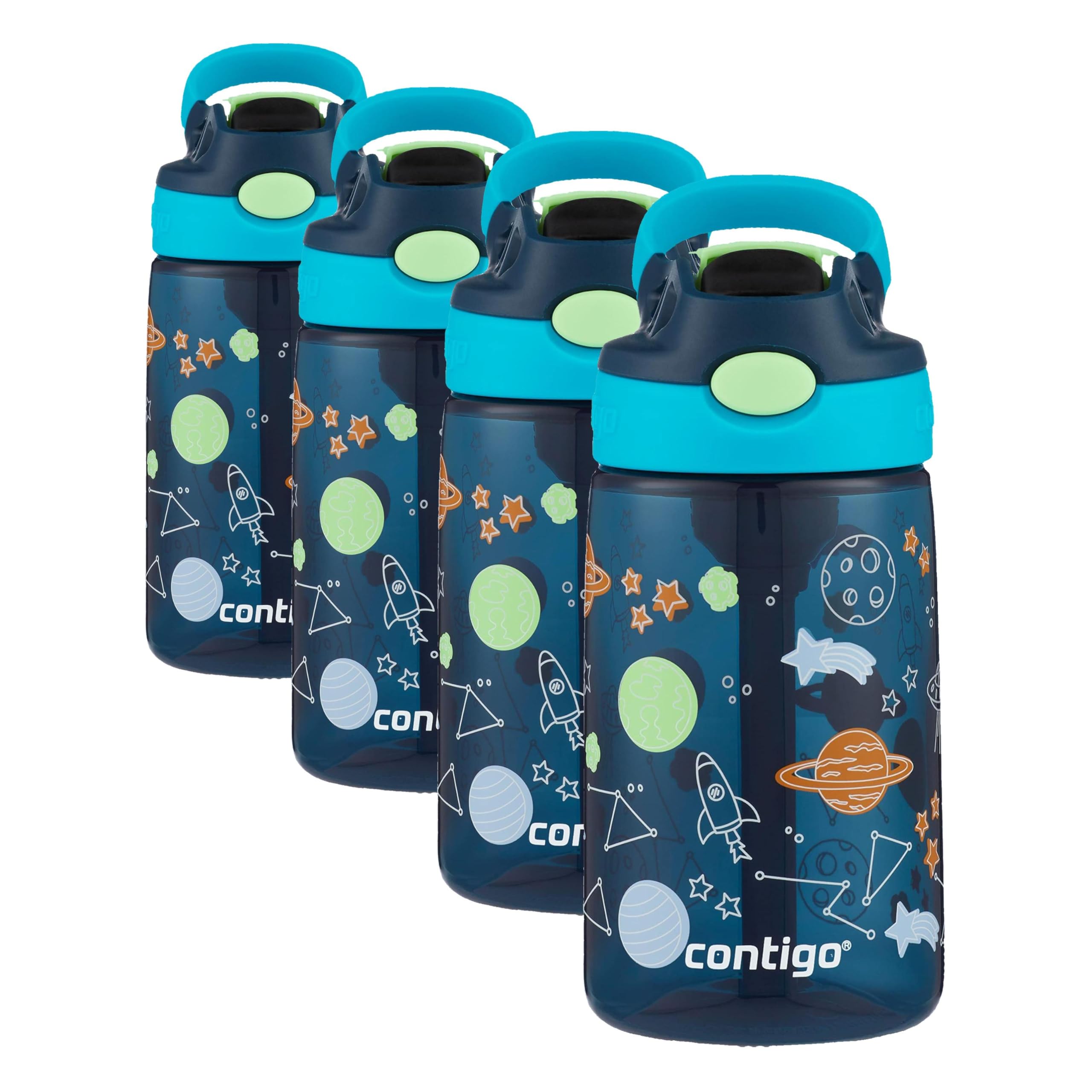Contigo Kids Water Bottle with Redesigned AUTOSPOUT Straw 14oz .Blueberry and Blue Raspberry &amp; Blueberry and Blue Raspberry with Cosmos (Pack of 8)