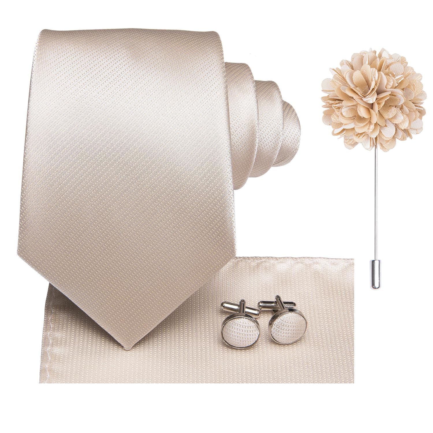 Hi-Tie Herren-Krawatten-Set Seiden-Paisley-Streifen-Einheitskrawatte mit Blumen-Lapelpin-Set