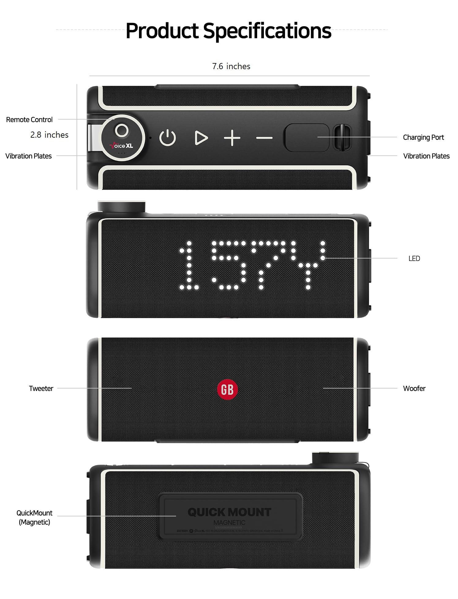 GOLFBUDDY Voice XL - Altoparlante magnetico GPS da golf, distanza visibile, suono ricco con woofer da 20 W e tweeter da 10 W, telecomando a clip, attaccabile al carrello da golf, durata della batteria
