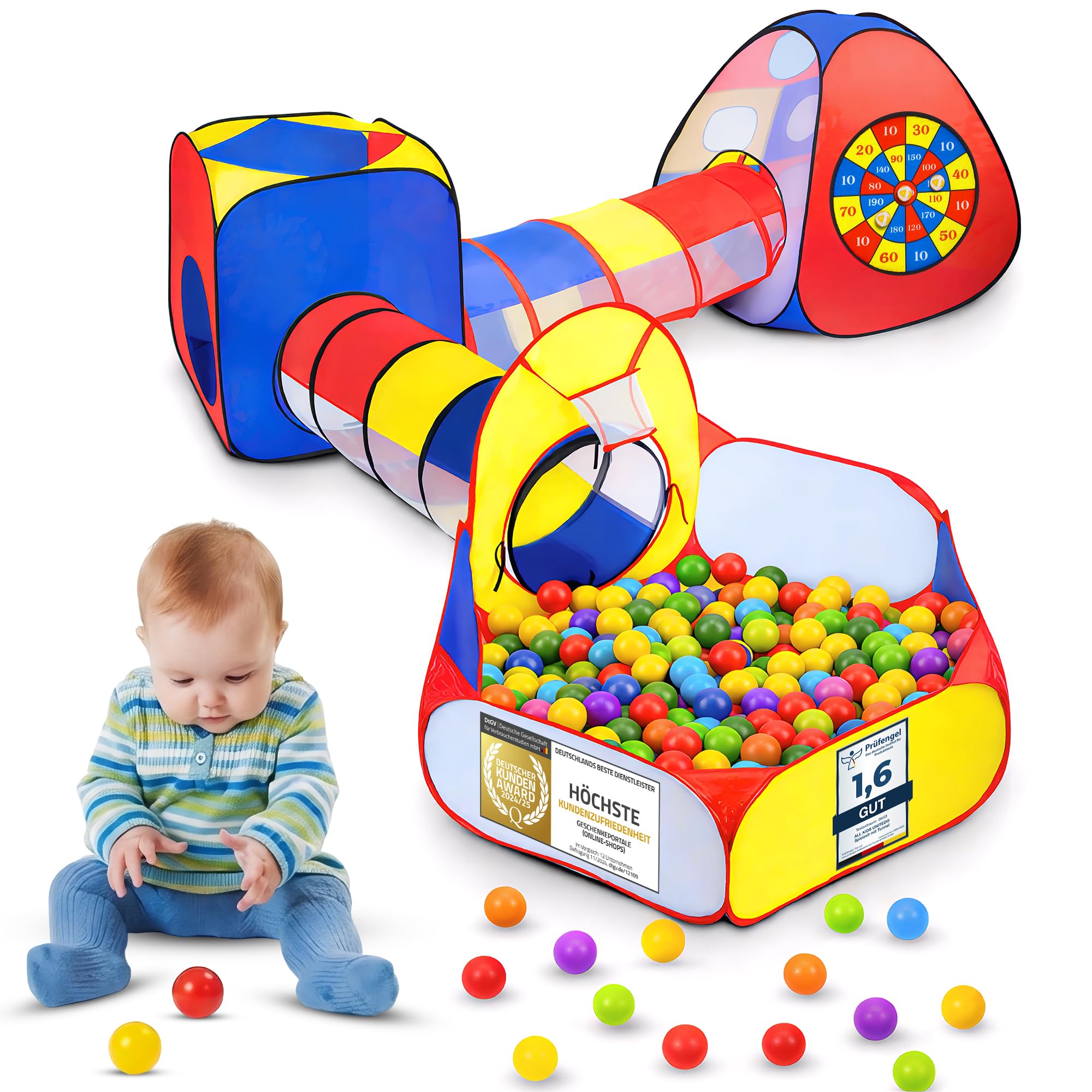all Kids United® Tienda de campaña con túnel, Piscina de Bolas, túnel para Gatear y más (sin Bolas) XXL playland casa de Juegos Pop-up de 5 Piezas con Bolsa