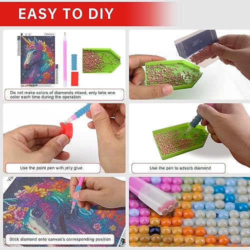 Miniatura 8 de Yikenjoy Kit de arte de diamante de unicornio para adultos  Kit de pintura de diamante de unicornio 5D para principiantes, taladro completo para