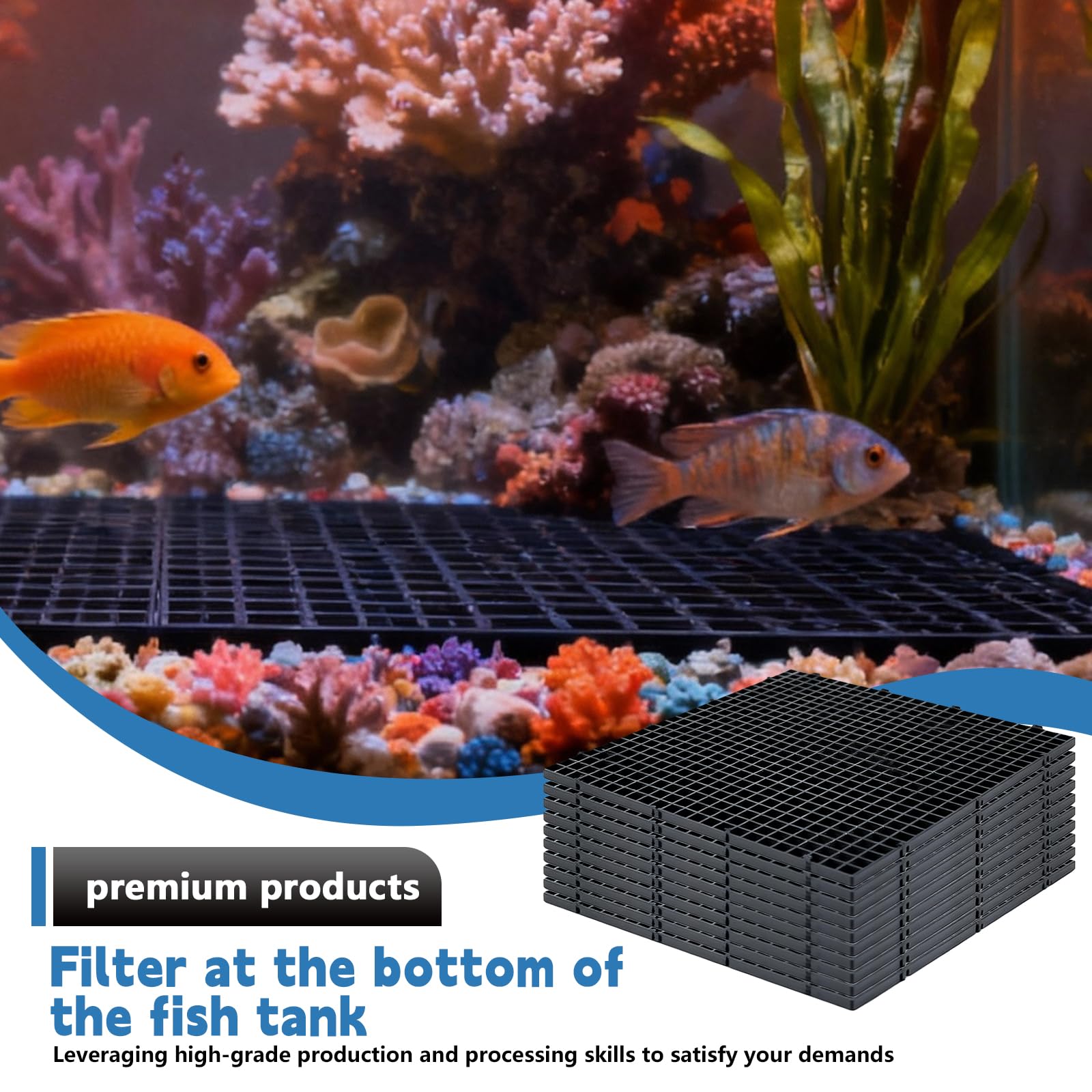 BORDEAG Divisori per Acquario,10 Pezzi 30 * 30CM Griglia per Acquario in Plastica con 20 Staffe E 50 Fascette,Griglia Divisoria per Acquario,Separatore per Acquario per Filtrazione E Protezione