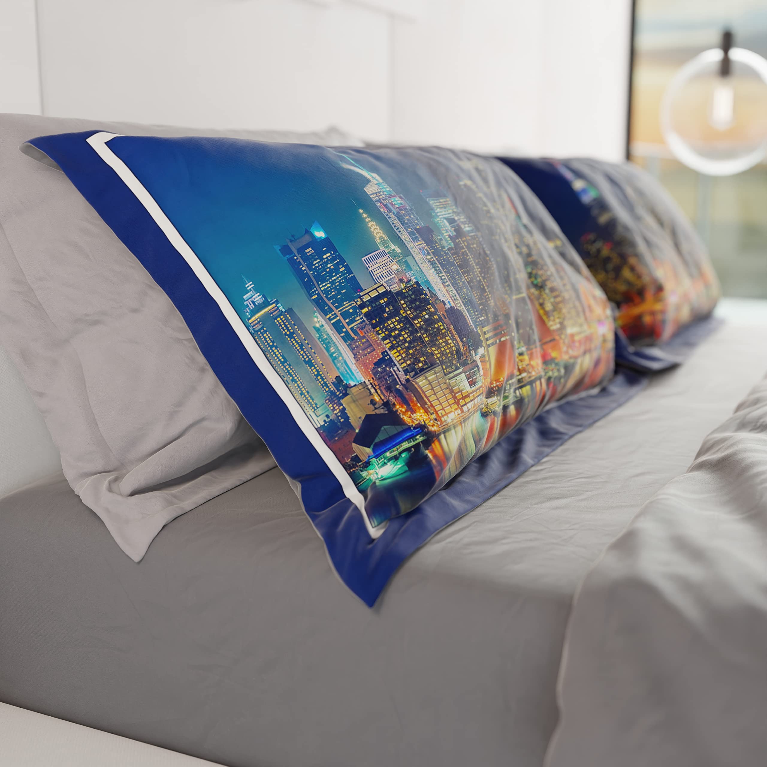 PETTI Artigiani Italiani, Blue City Pillowcases, Pair of 52 x 82 cm Hypoallergenic Microfibre Pillowcases, Modern Pattern - Image 3