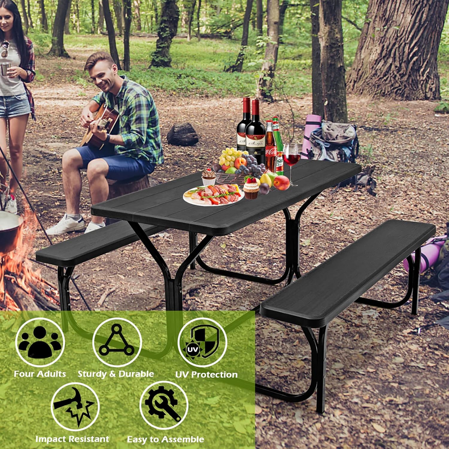 Outdoor Picnic Table, Black
