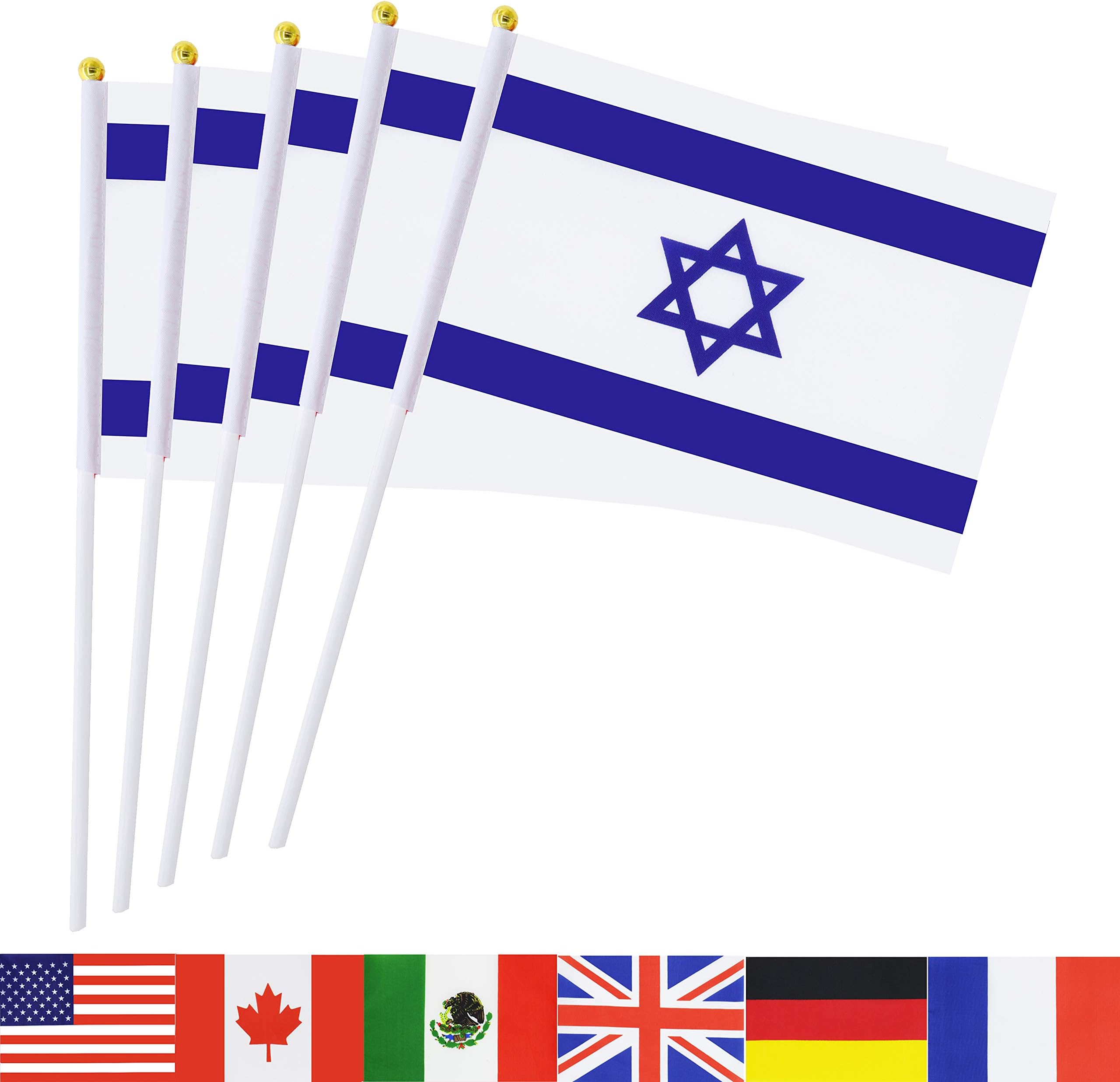 Israel Stick Flag,TSMD 50 Pack Hand Held Small Israeli Jewish National Flags On Sticks,International World Country Flags Banners For Party Decorations,Olympics,Sports Clubs,Festival Events Celebration