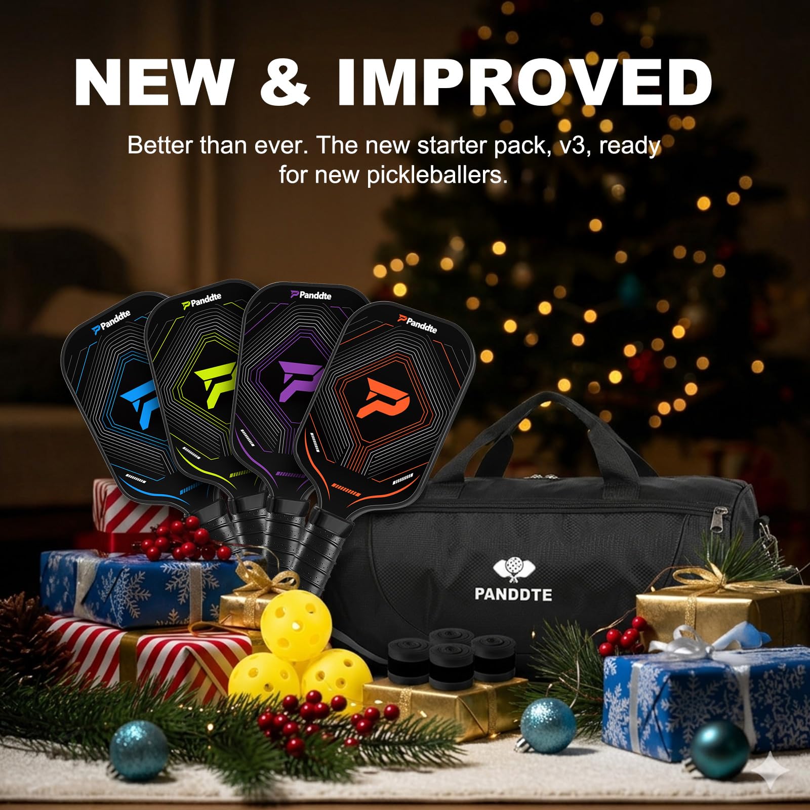 Raquettes Pickleball Set 4 Pièces, Kit Pickleball Complet avec Sac et Balles, Paddles Fibre de Carbone Légères, pour Débutant et Intermédiaire, Intérieur Extérieur