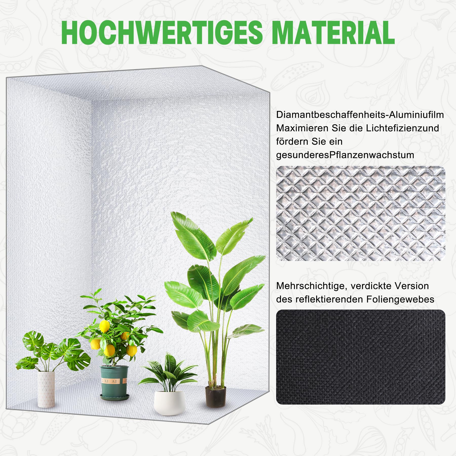 Growzelt Komplettset 200W LED Grow Lampe Vollspektrum 120x60x180cm Hydroponics Growing Tent Kit Belüftungssystem