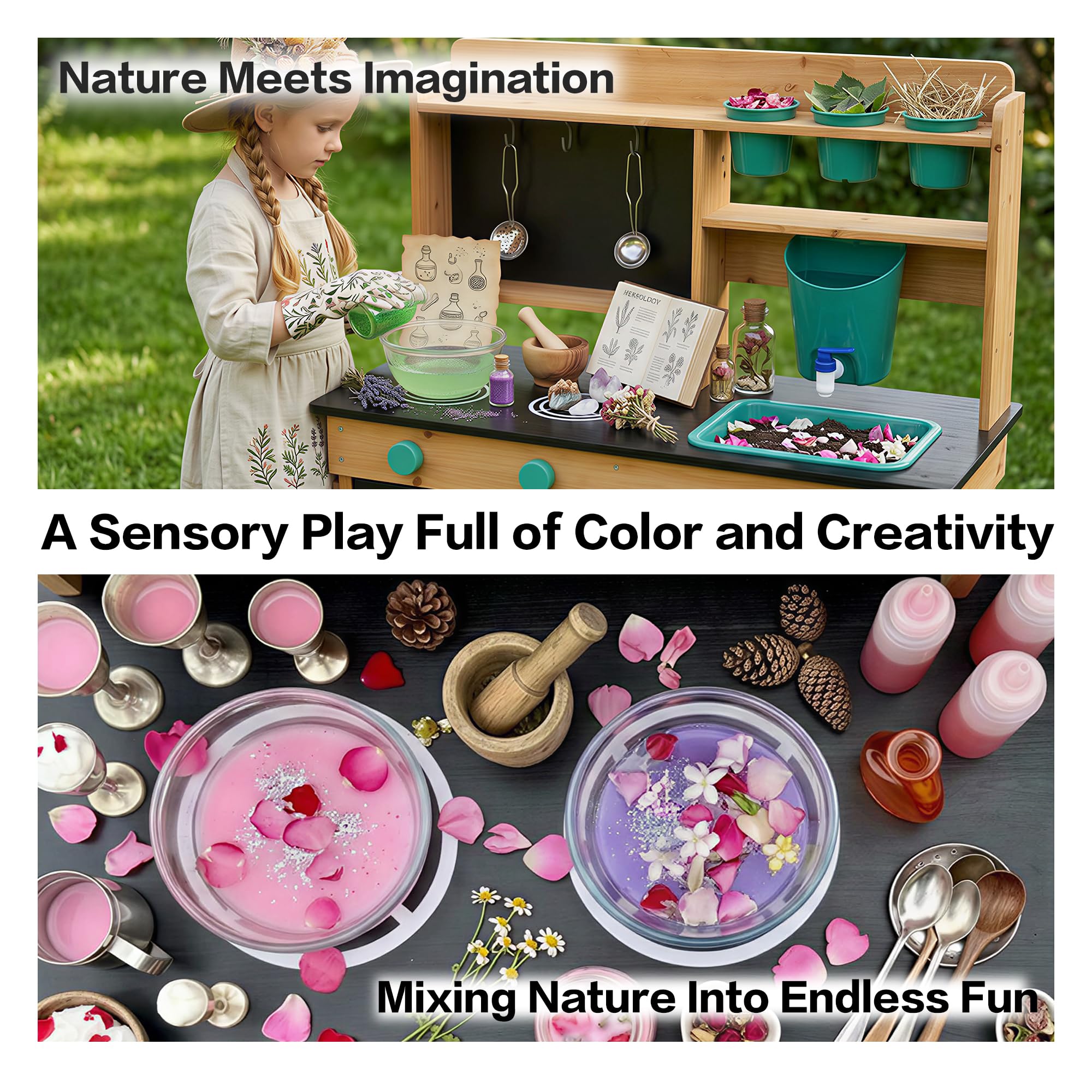 Matschküche Kinder Outdoor, Holz Spielküche mit Wasserhahn Wasserfunktion | Kinderküche für Kinder Zubehör, Spüle, Herd, Waschbecken Kinder, Mud Kitchen Gartenspielzeug für Jungen Mädchen ab 3 Jahren