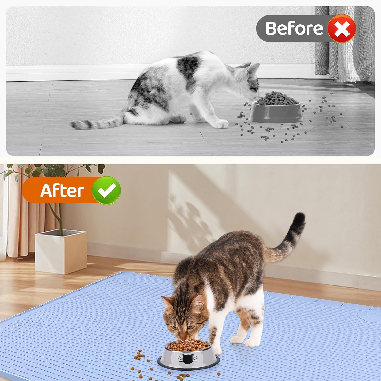 Cat Food Mat, 34" x 22" Large Silicone Pet Feeding Mat for Food and Water Bowls Non-Slip, Easy to Clean (Blue) - Image 4