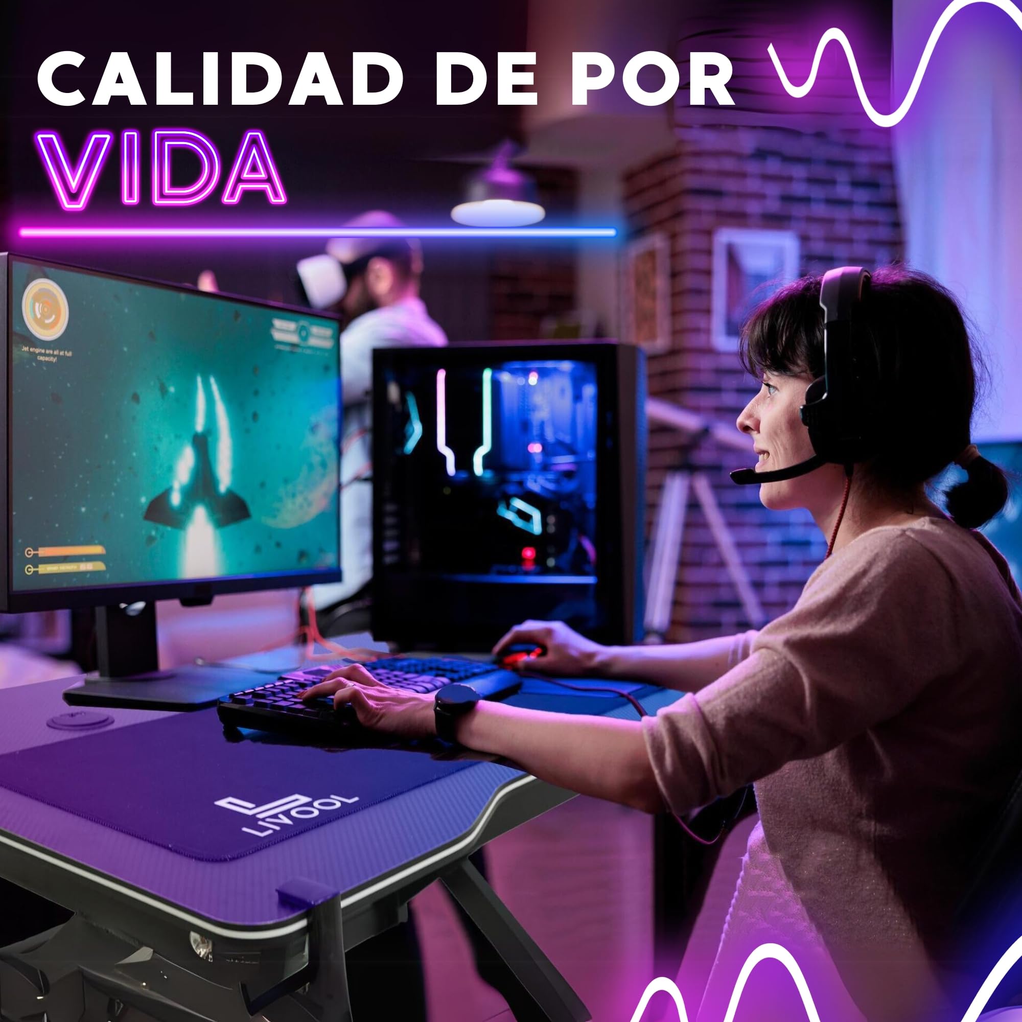 ️ Escritorio Gaming + Alfombrilla XL | Mesa Gaming Acabado en Fibra de Carbono - Escritorio de Oficina