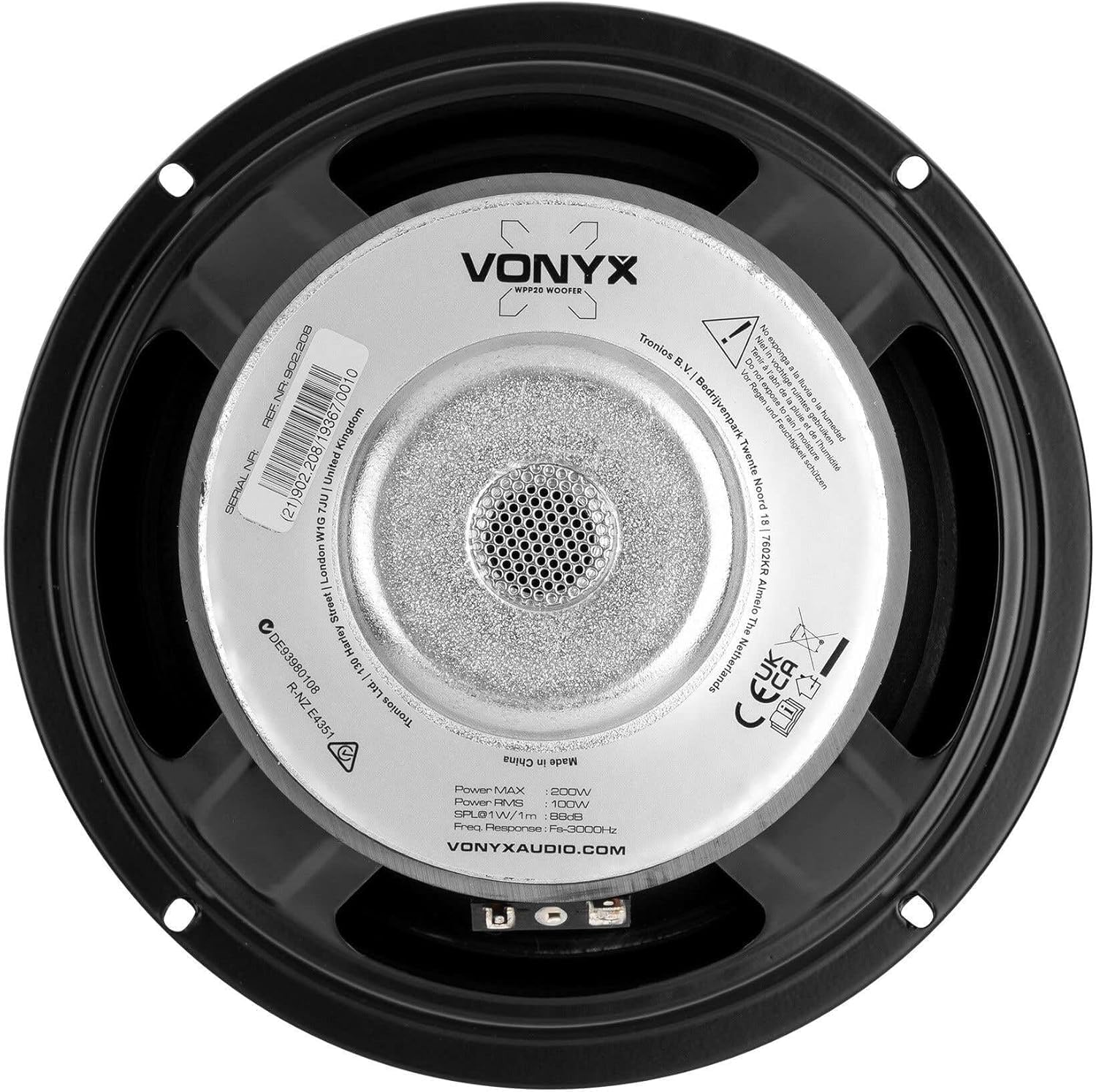 VONYX WP20 Haut-Parleur de Graves - Cône 8 Pouces (20cm), 250 Watts Max, Suspension Mousse, Bobine Résistante à la Chaleur, Idéal pour Enceinte HiFi ou HP de Remplacement
