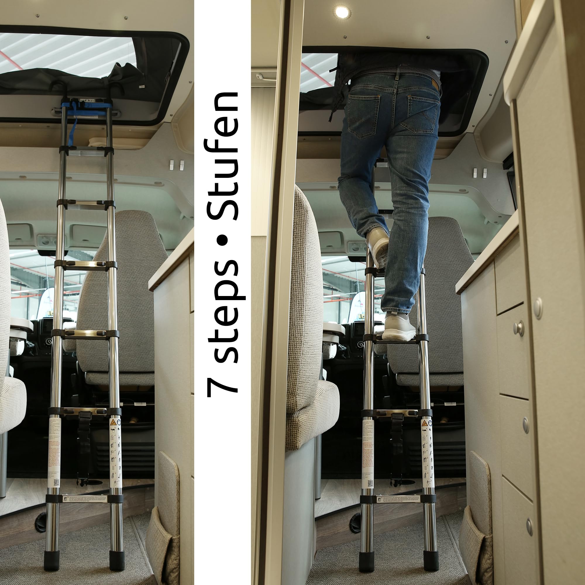 your GEAR Pescara - Scala telescopica 2 m in acciaio, max150 kg, scala stretta per camper e camper