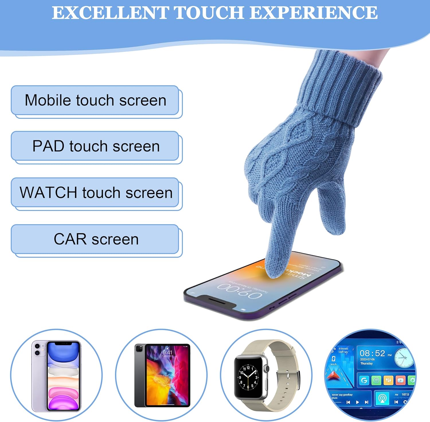 Winter Scarf Gloves and Hat Set for Women, Beanie Hat Long Scarf Touchscreen Gloves, Warm 3 in 1 Set for Womens Girls - Image 3