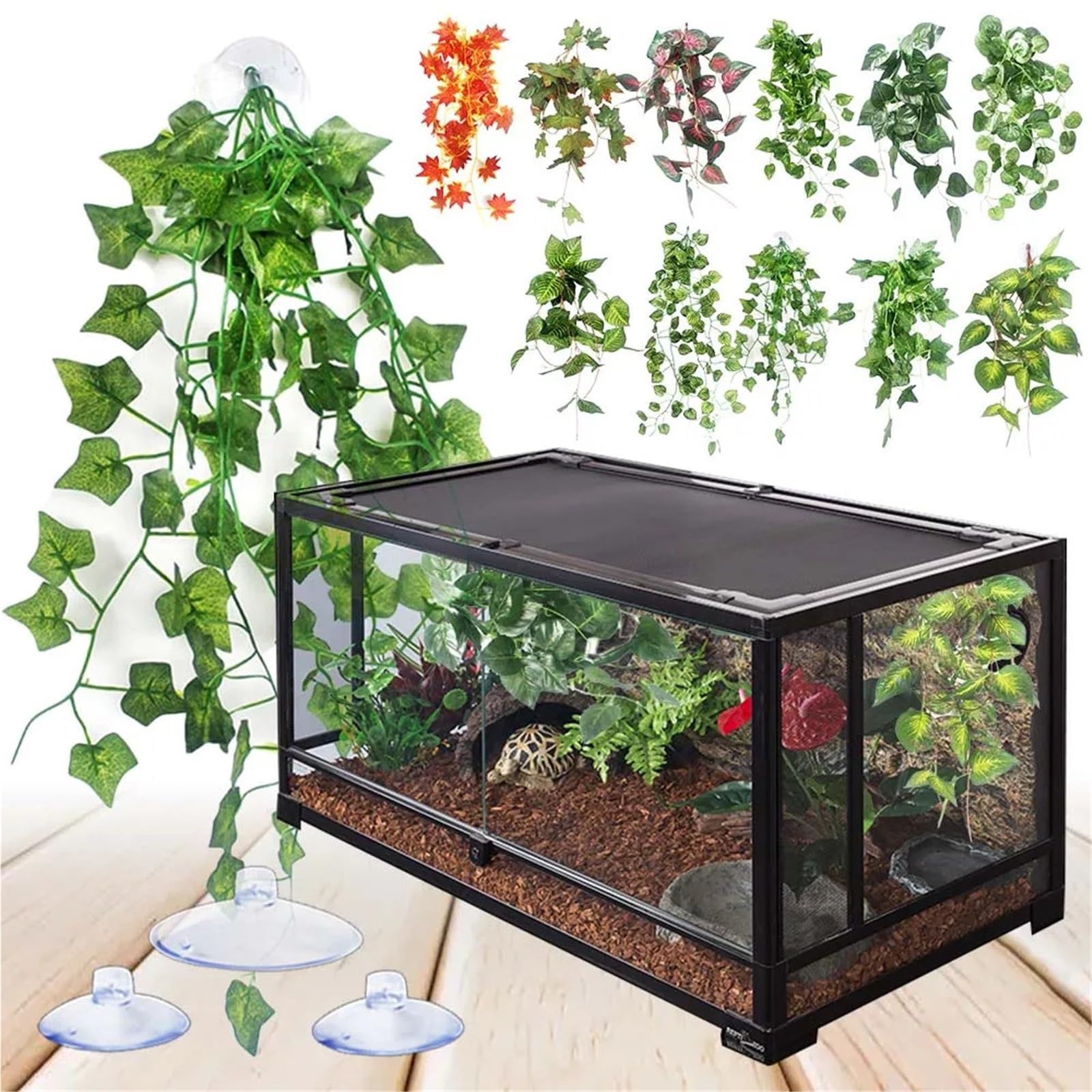 Plantas Reptiles Decoración de Plantas con Ventosa for terrario, Anfibio, Serpiente, Lagarto, Escalada, Mascotas, Tanque, decoración hábitat para Decoración(N-20mm 180cm)