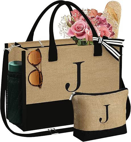 YOOLIFE Personalized Gifts for Women - Initial Jute Tote Bag