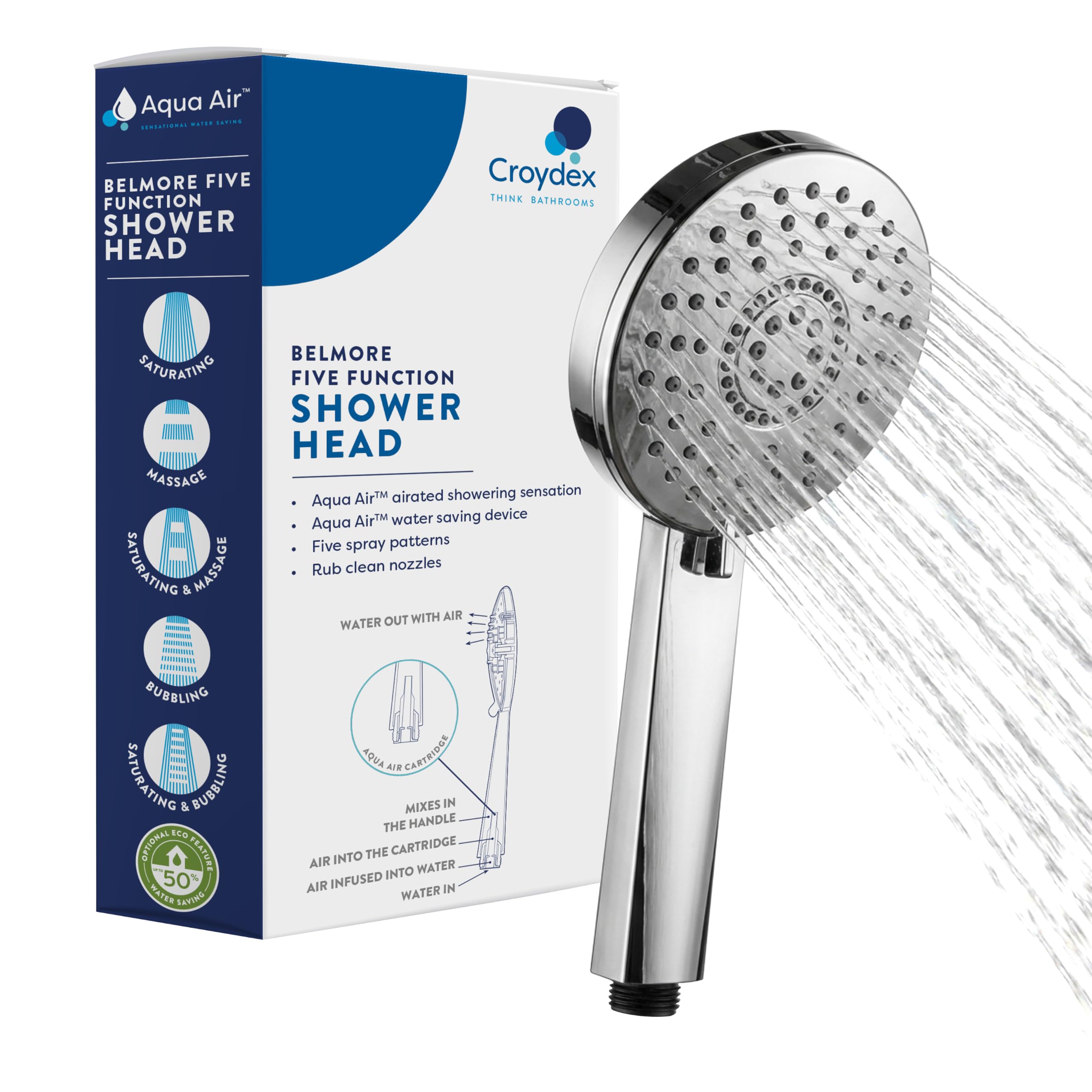 Aqua Air - Shower Head - 5 Function - Chrome