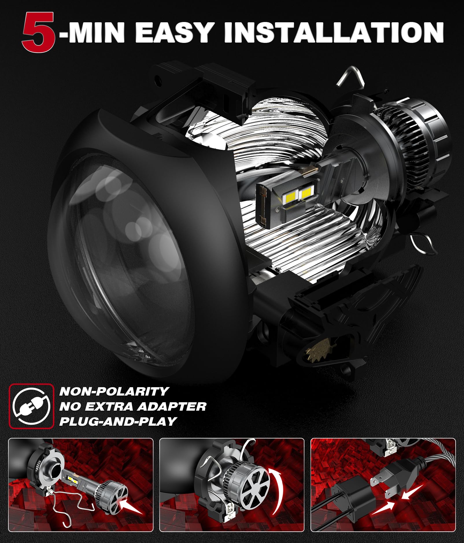 Lampadina H4 LED, 40000LM 110W Auto LED H4 Kit, 6500K Lampadine