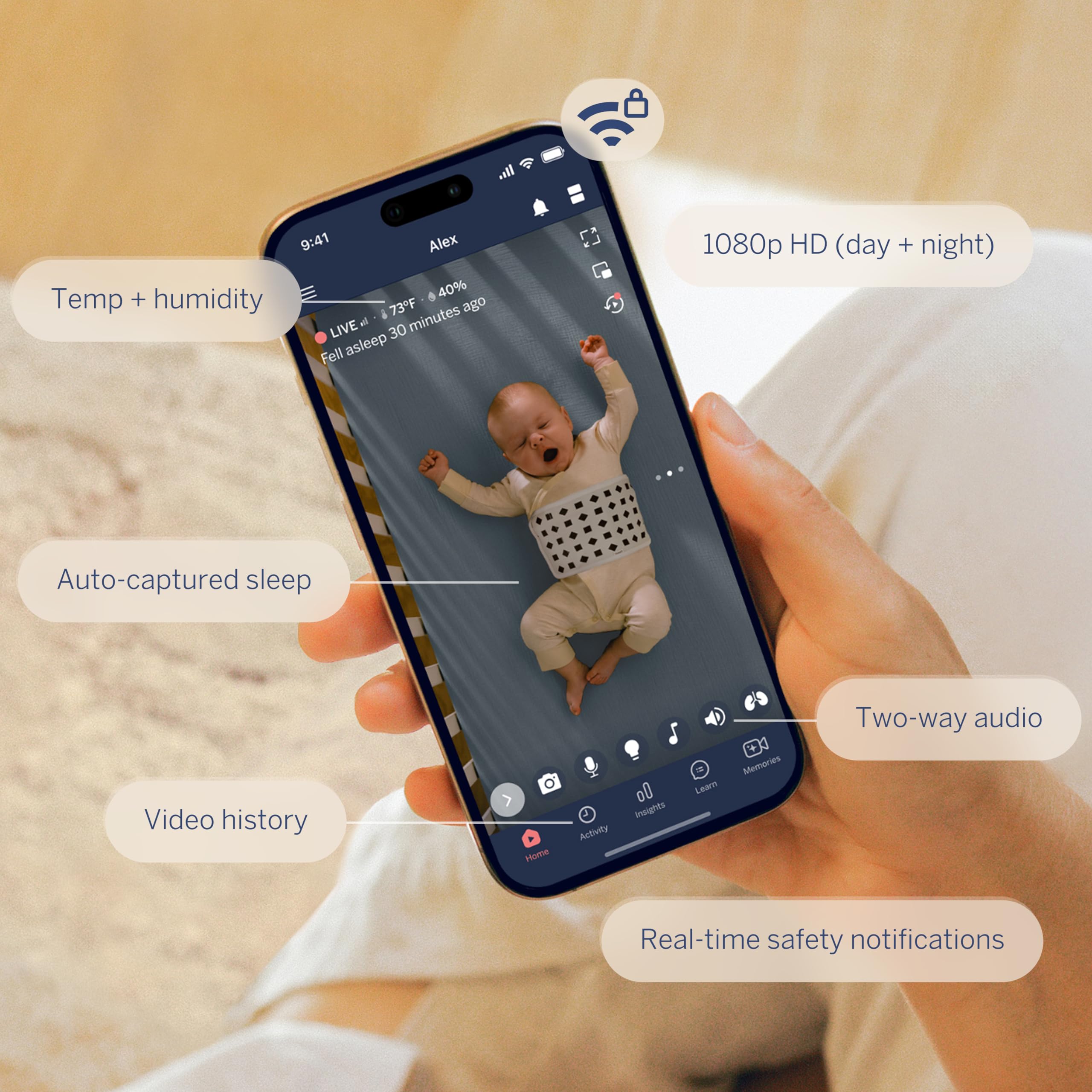 Nanit Ensemble Moniteur de bébé Professionnel Wi-FI 1080p, Alerte de Pleurs et de toux, Suivi du Sommeil, Support Mural, Surveillance des mouvements respiratoires, Compatible avec Smartphones et