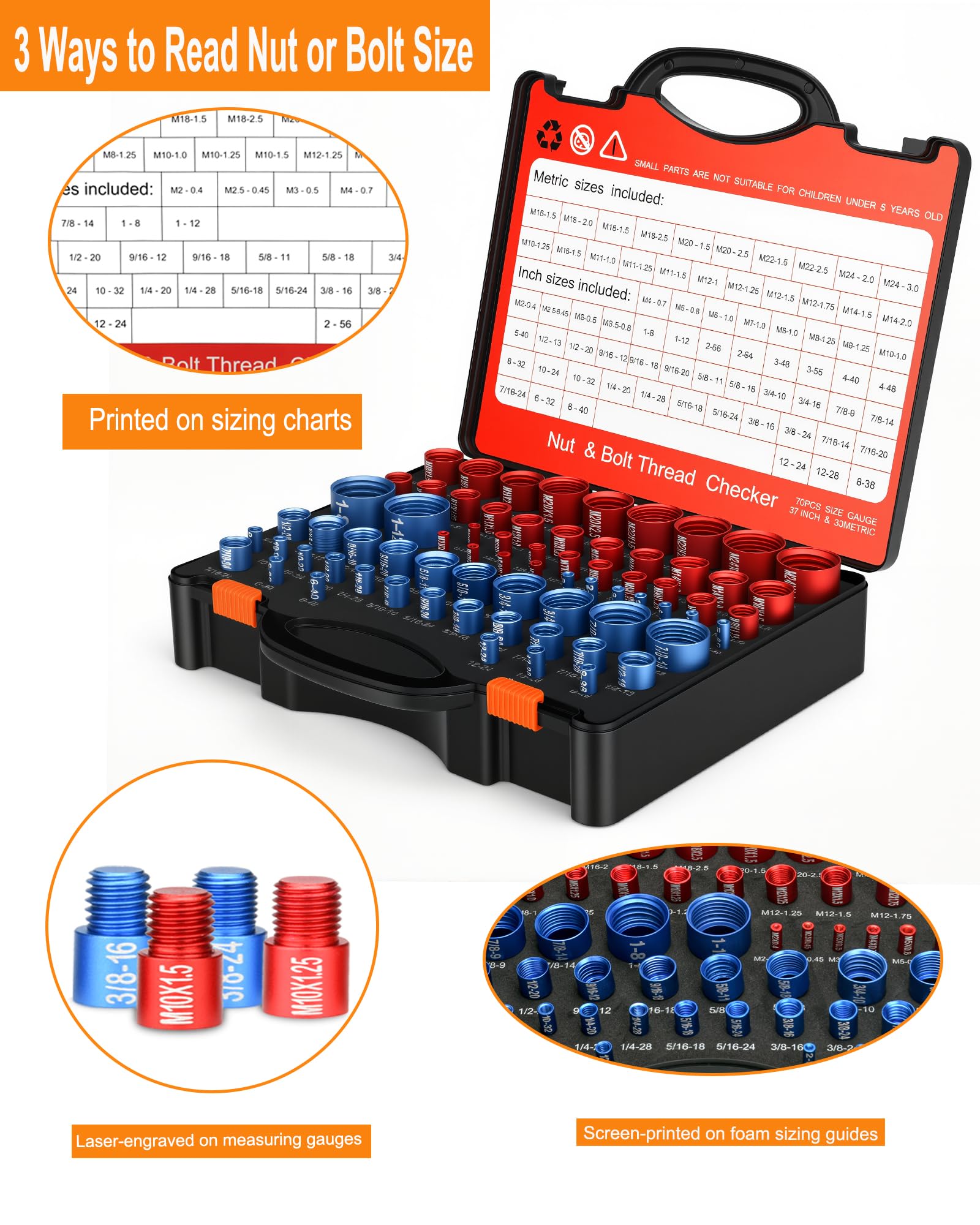 Thread Checker Kit - 214 Pcs Nut & Bolt Gauge -5 Thread Checker Kit - 214 Pcs Nut & Bolt Gauge -5