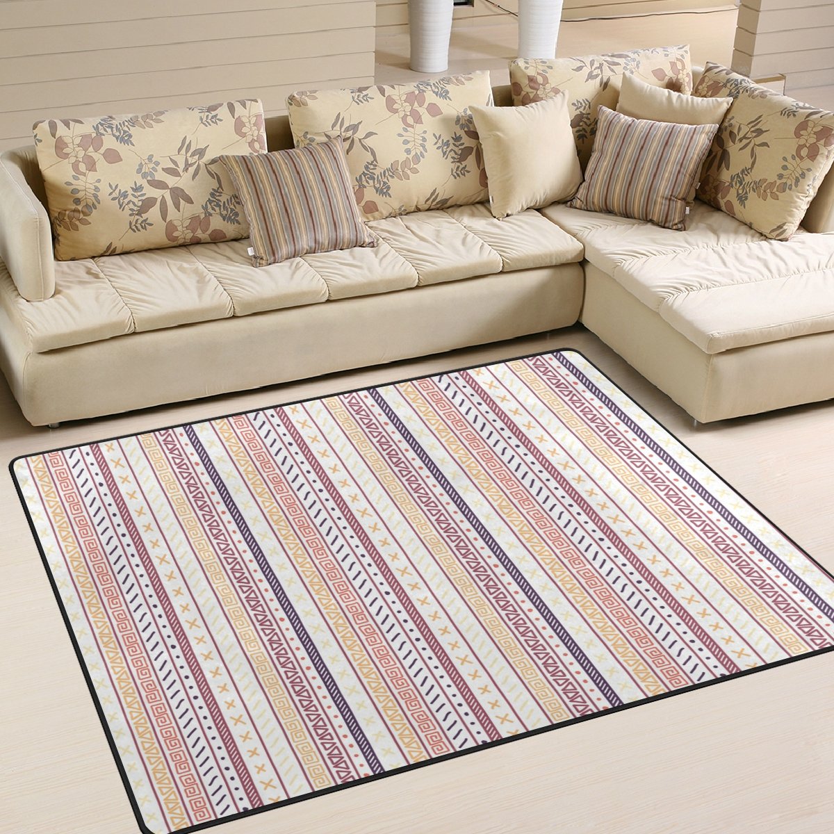Style Ethnique Motif imprimé Grande Surface Rugs, léger, antidérapant Antistatique Hydrofuge Tapis de Sol pour Salon Chambre à Coucher, 160 x 122 cm