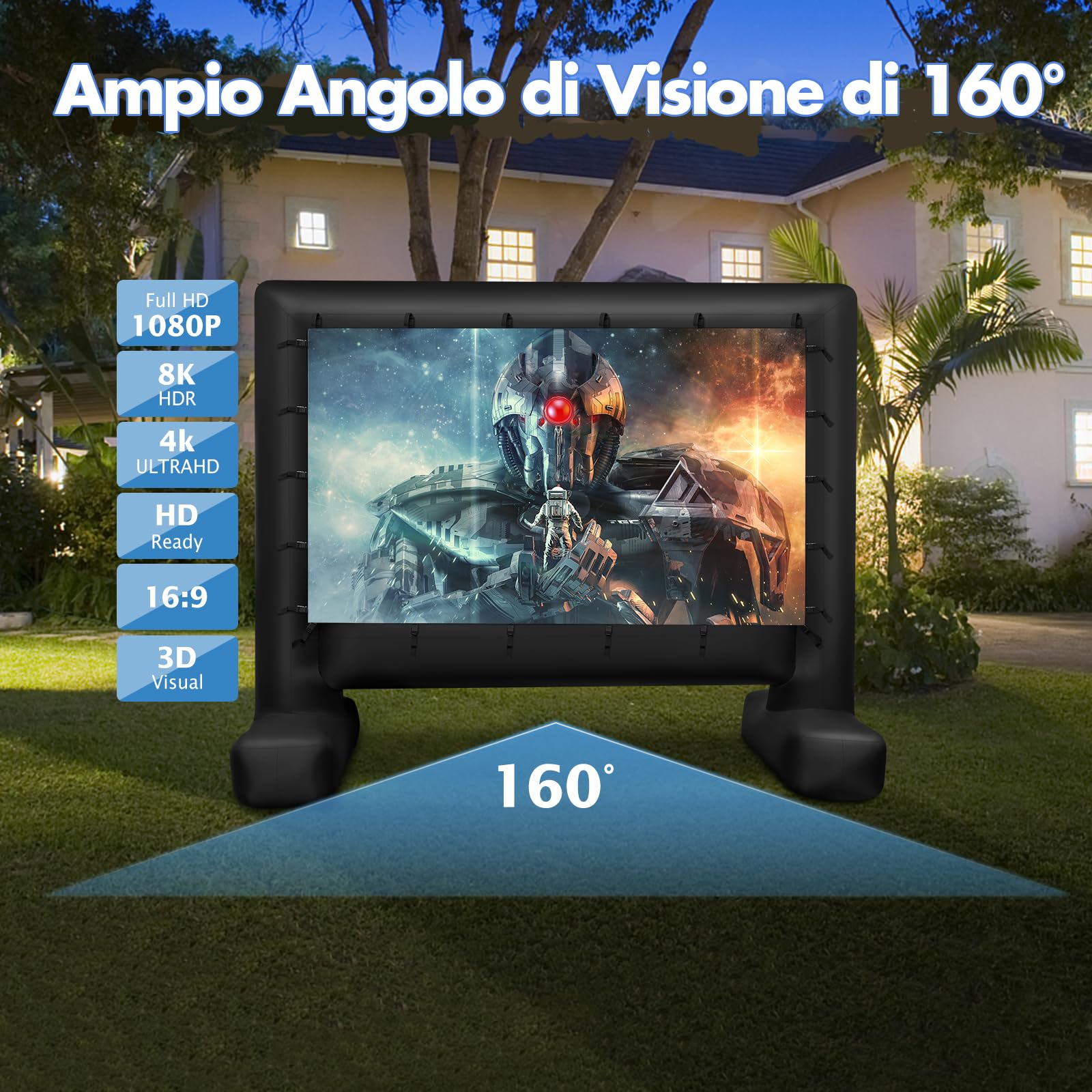 GYMAX 5 M Schermo Proiettore Gonfiabile, Telo Proiettore per Film con Soffiatore d'Aria, Borsa, Picchetti, per Giardino, Terrazzo, Esterno