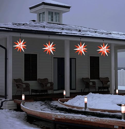 Miniatura 5 de 21 pulgadas grande (rojoblanco*2 piezas) Estrella Moravia LED iluminada  Estrella de decoración de Navidad colgante al aire libre  Estrella de