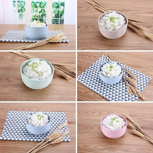 Miniatura 7 de Tazón de sopa de fideos de plástico con paja de trigo saludable, cuenco de arroz y frutas para niños, soporte para microondas (paquete de 4, tamaño