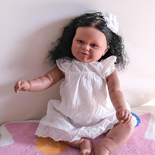 Miniatura 7 de Angelbaby Muñeca de 24 pulgadas Real Life Reborn Baby Black Girl Muñeca de silicona suave realista afroamericana recién nacida bebé grande Reborn