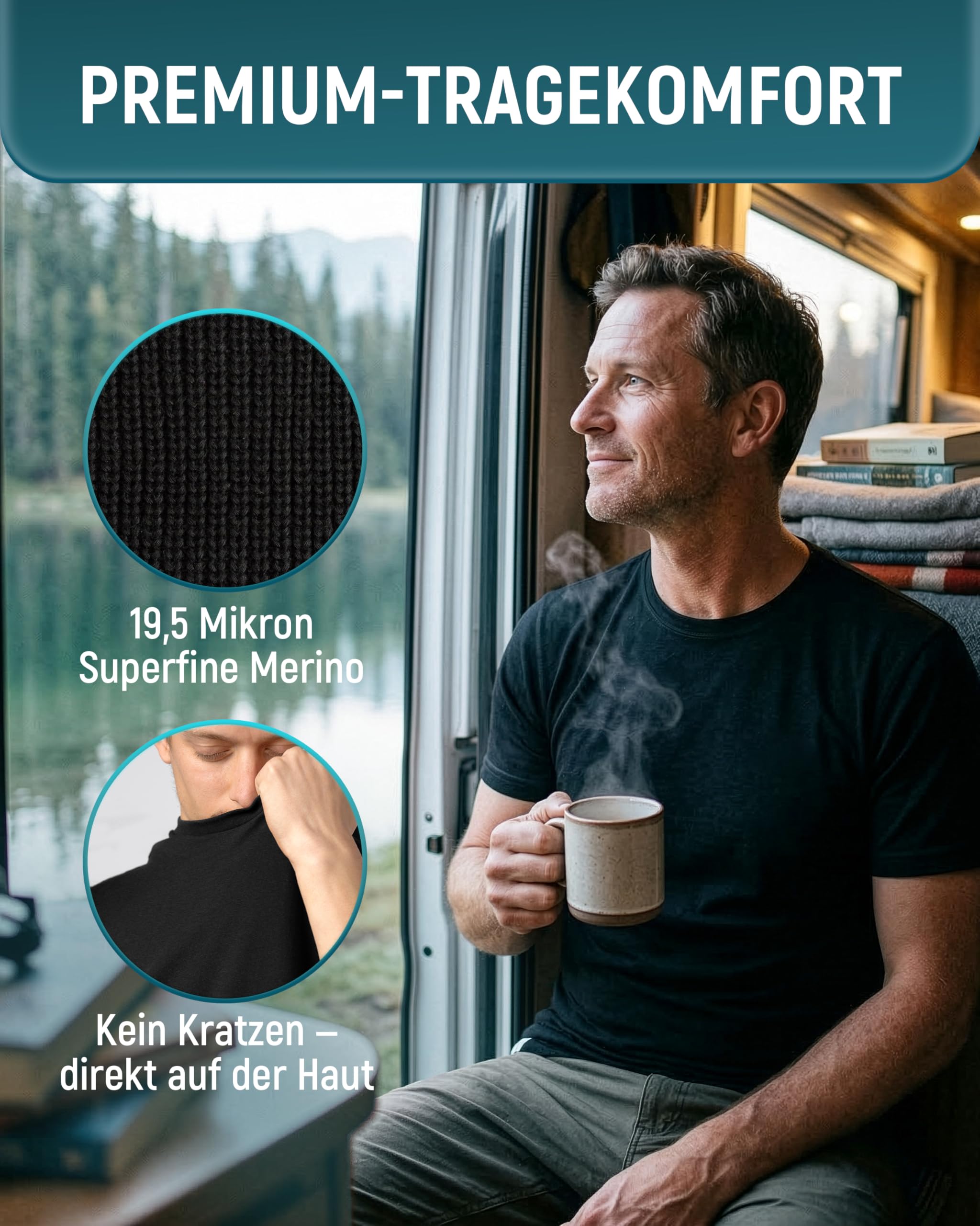 Alpenwert® Merino Shirt Herren [Made IN Portugal] perfektes Wandershirt Wander Tshirt aus Merinowolle Tshirt für Sport, Outdoor, Funktionsshirt (DE/NL/SE/PL - S/M/L/XL - Grün/Grau/Navy Blau/Schwarz)