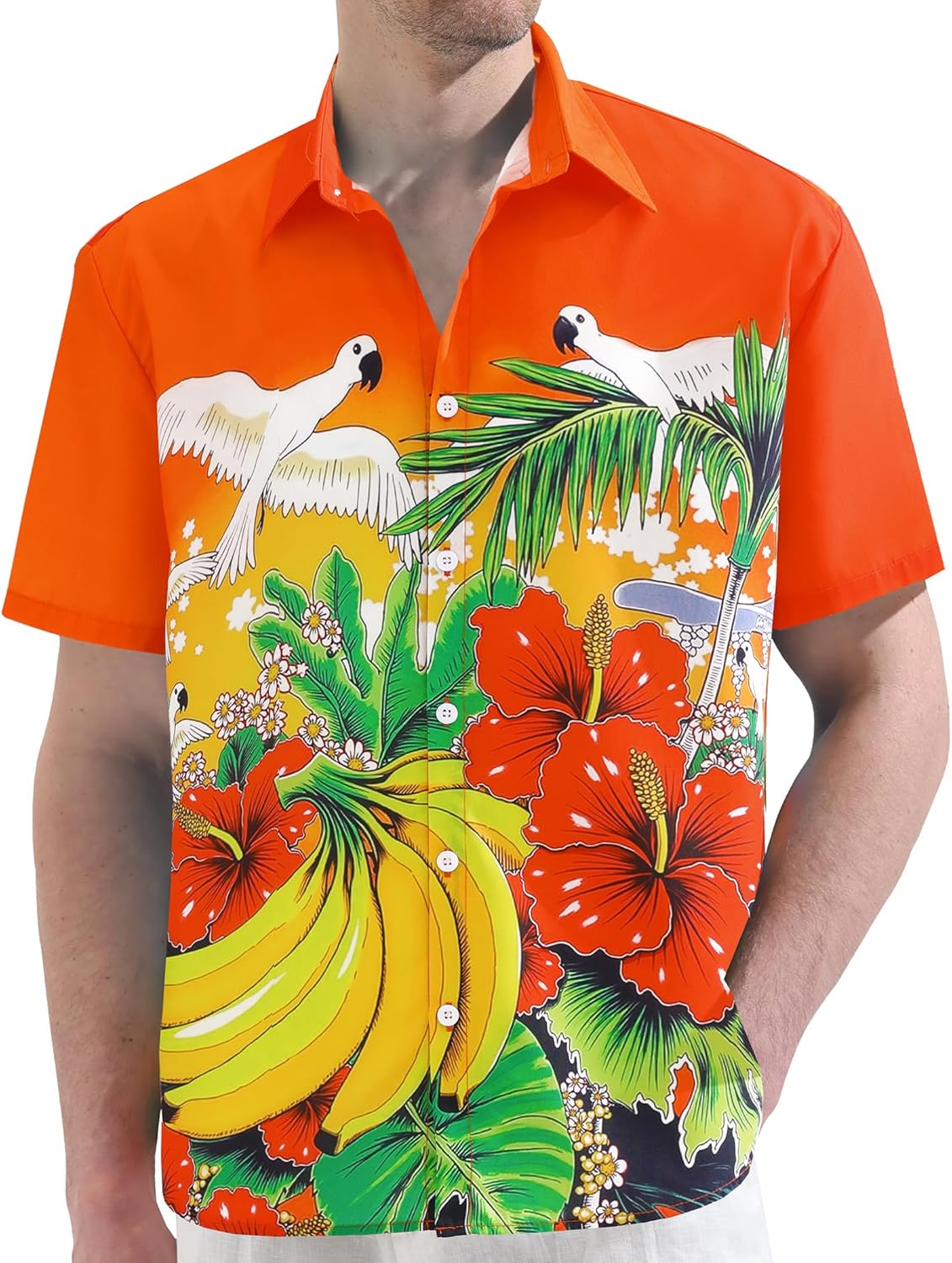 JOGAL Mens Tropical Hawaiian Shirt Short Sleeve Button Down Floral Print Casual Shirt Vacation Summer Beach Shirts