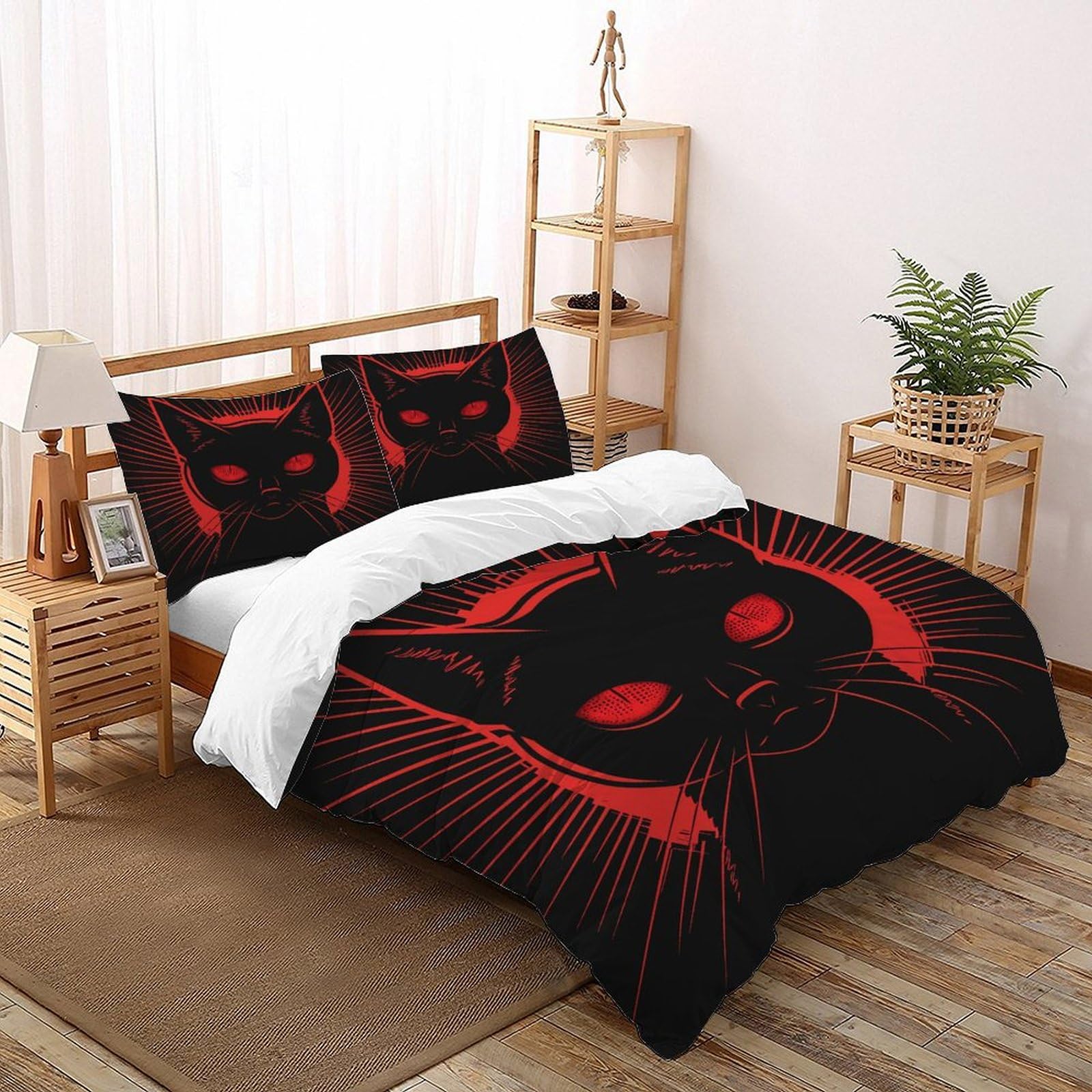 Housse de couette chat pour lit double parure de lit animaux rouge microfibre