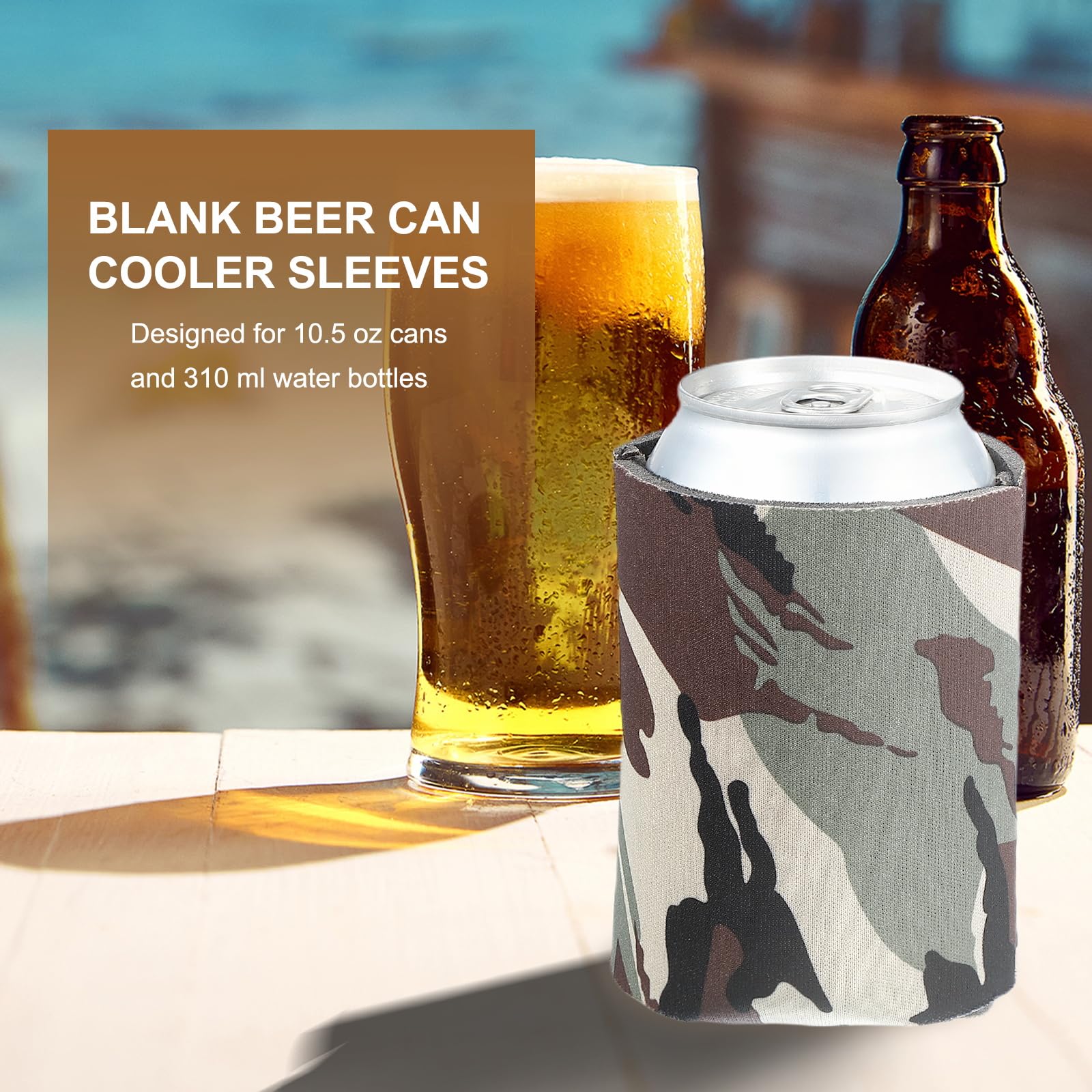 PATIKIL Blank Beer Can Cooler Sleeves,50Pcs Plain Bulk Collapsible Bottle Sleeve Insulated Foam Can Cover for 10oz Bottle Can Wedding Party Event HTV Sublimation,Army Camouflage - Image 3