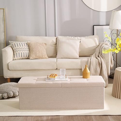 Miniatura 2 de CUYOCA Banco otomano de almacenamiento de 45.3 pulgadas, asiento plegable, reposapiés, banco de zapatos, almacenamiento en el extremo de la cama con