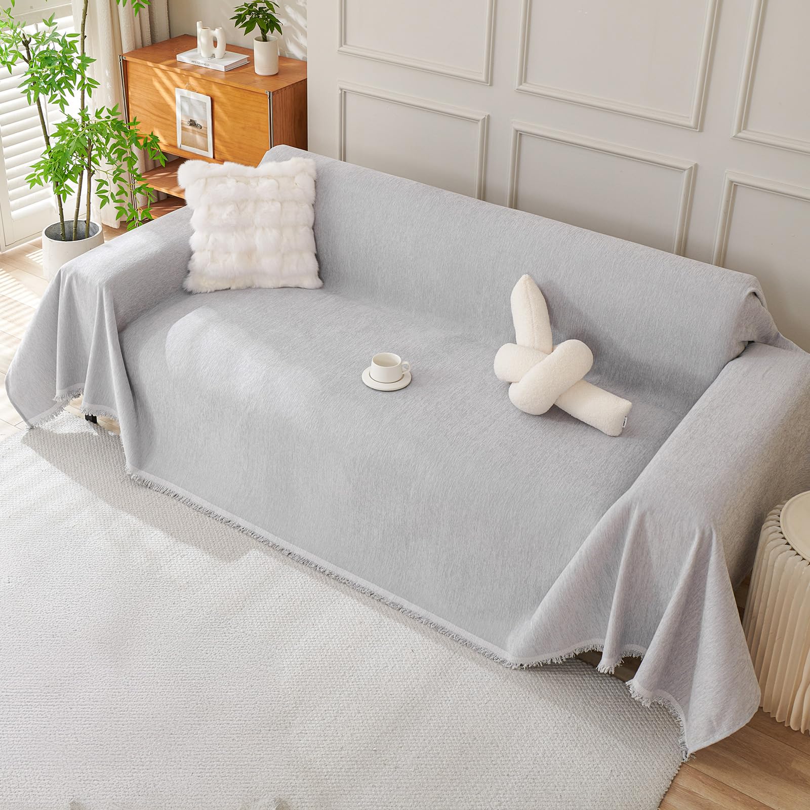 Royhom Chenille Sofa Covers 2 Seater, Corner Sofa Cover L Shape, Washable Couch Cover with Tassel