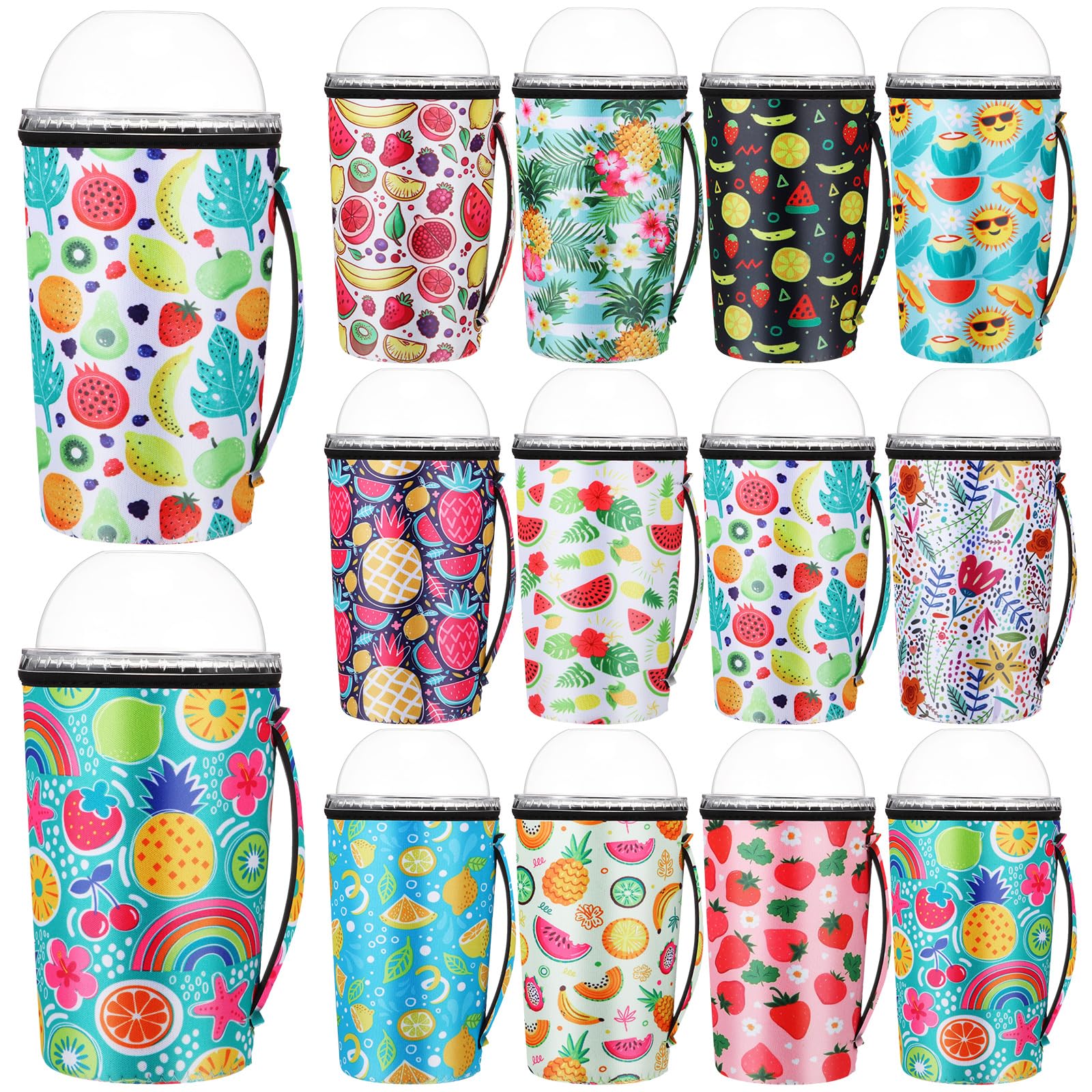 Manchon néoprène pour café glacé de 946 ml avec poignée et motifs de fruits