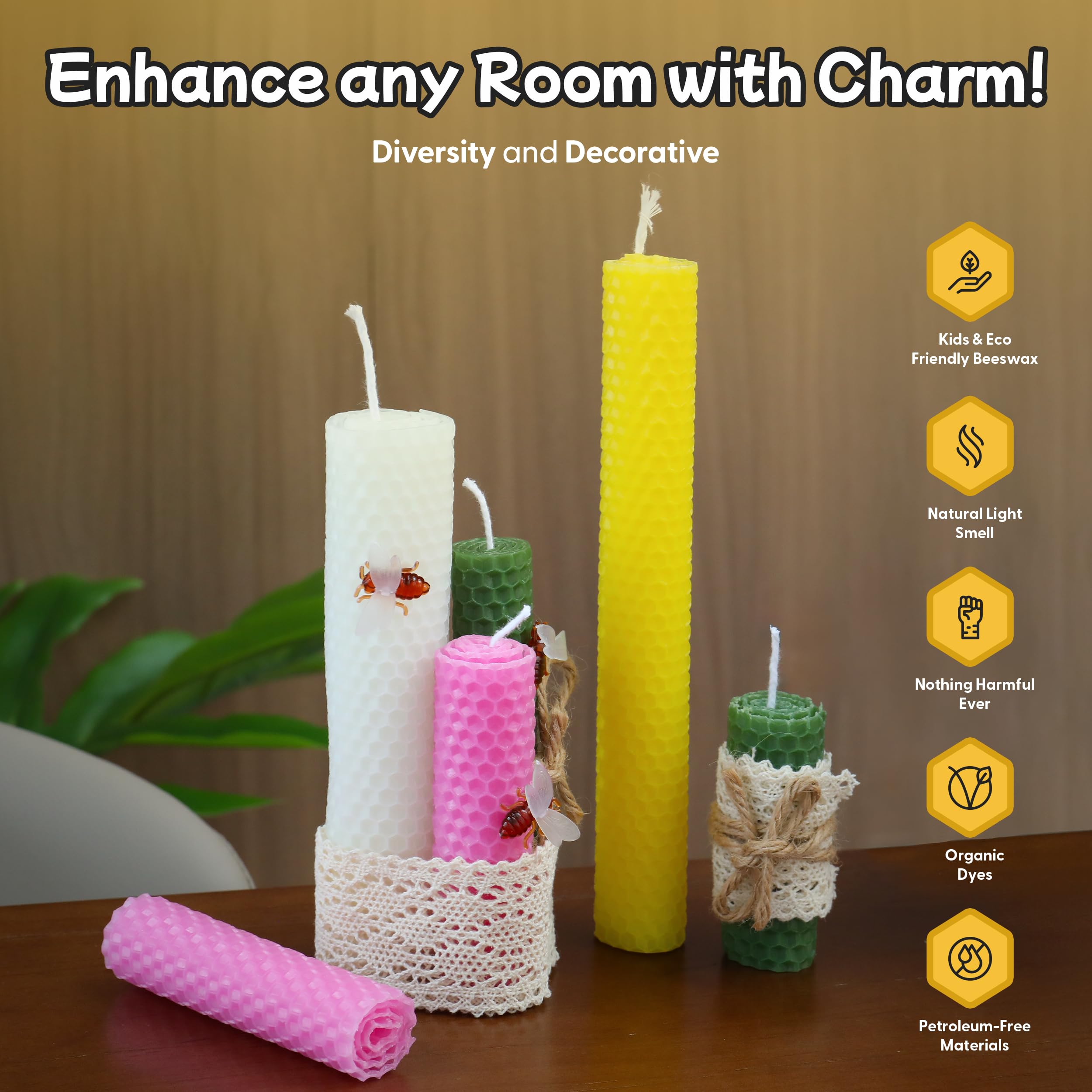 Beeswax Candle Making Kit for Kids & Adults- 12 Colorful 8x8 Inch 100% Pure Beeswax Sheets, Natural Honey Smell, DIY Kit - Image 4