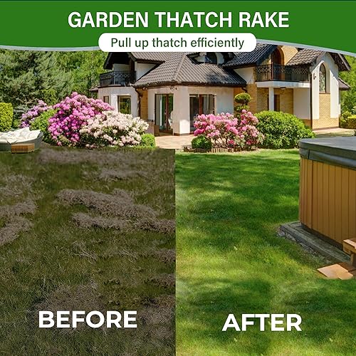 Miniatura 7 de Rastrillo de paja para césped, rastrillo ajustable resistente, rastrillo de tierra para césped, jardín y patio