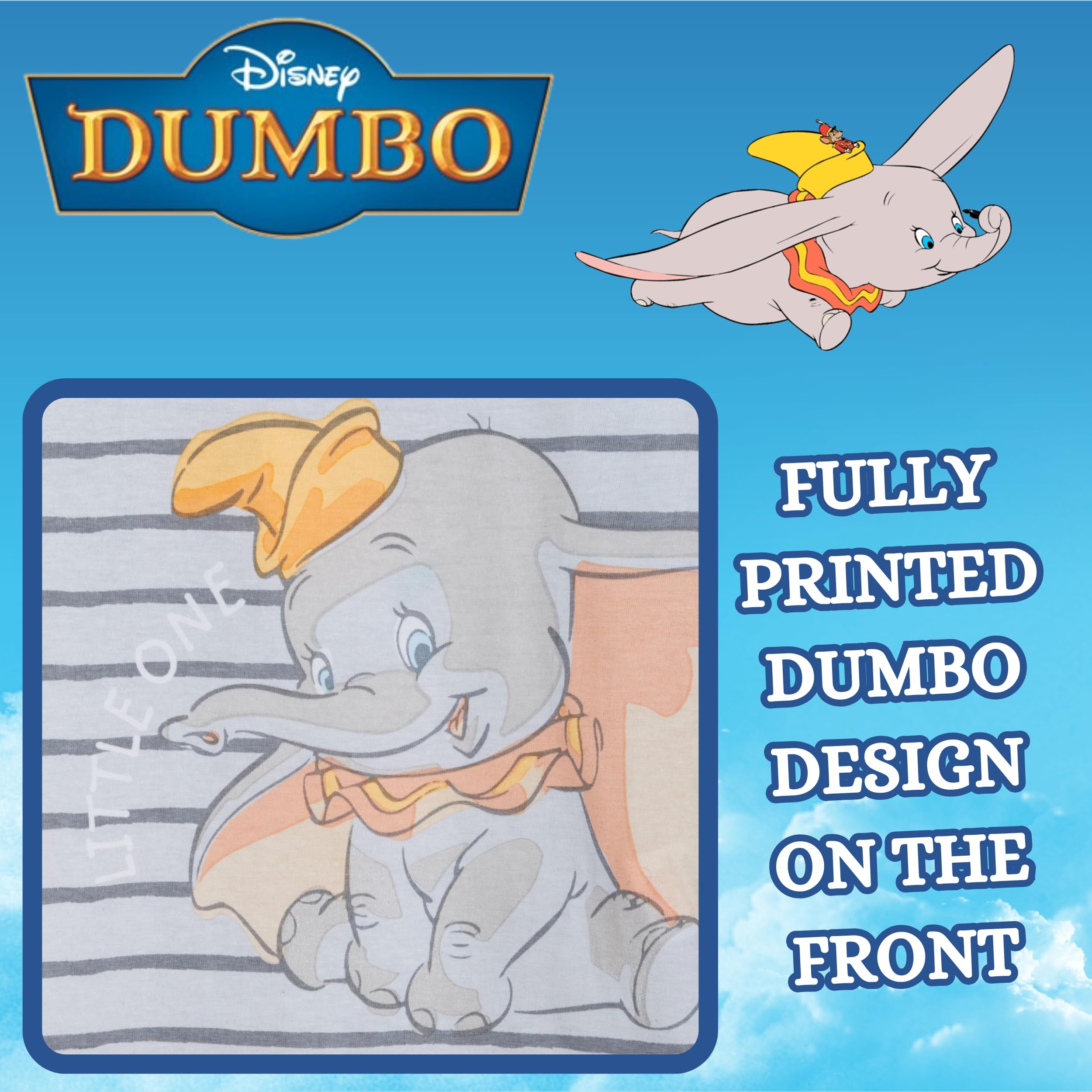 Disney Dumbo Ensemble de pyjama pour bébé garçon fille Unisexe Pyjama pour tout-petit avec motif personnage, ensemble de nuit 2 pièces sans chaussons