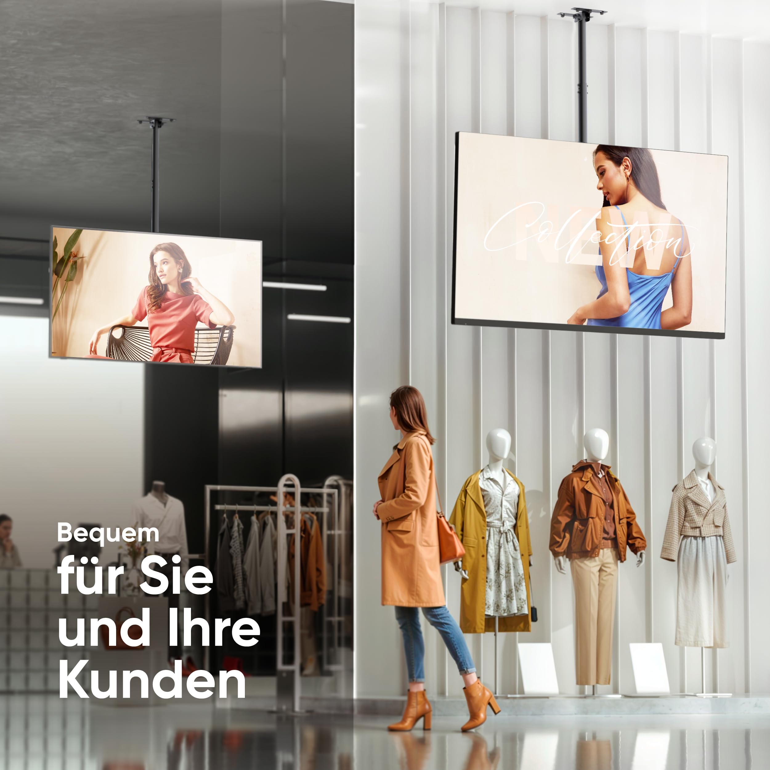 ONKRON Deckenhalterung für Fernseher & Monitor 32-80 Zoll - Fernsehhalterung schwenkbar max VESA 600x400 bis zu 68,2 kg TV Deckenhalterung Schwarz/Fernseher Halterung Decke