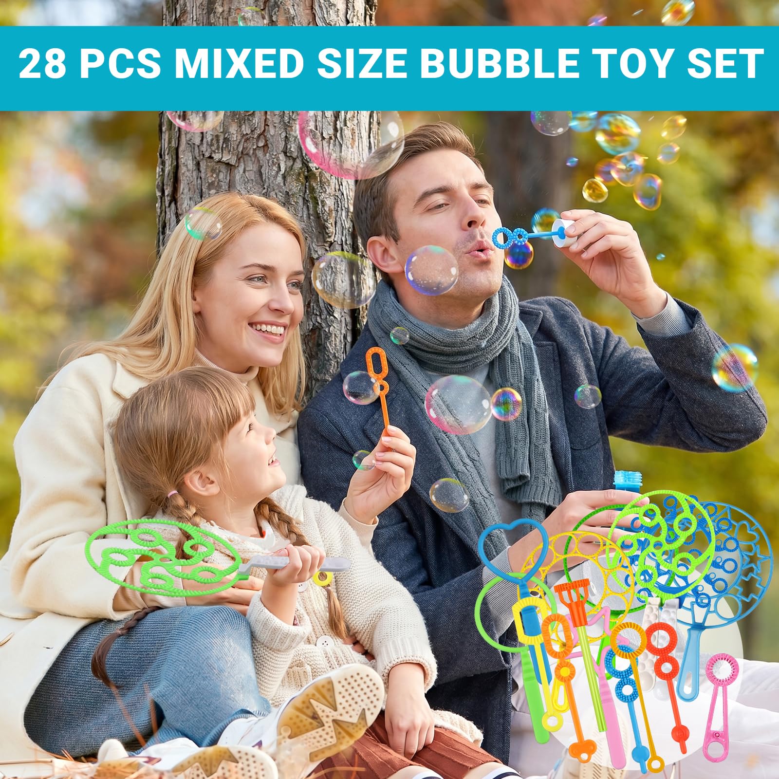Kit Bacchette per Bolle di Sapone Giganti, 28 Pezzi per Bambini, Giocattolo per Giochi all'Aperto, Giardino, Compleanni e Feste