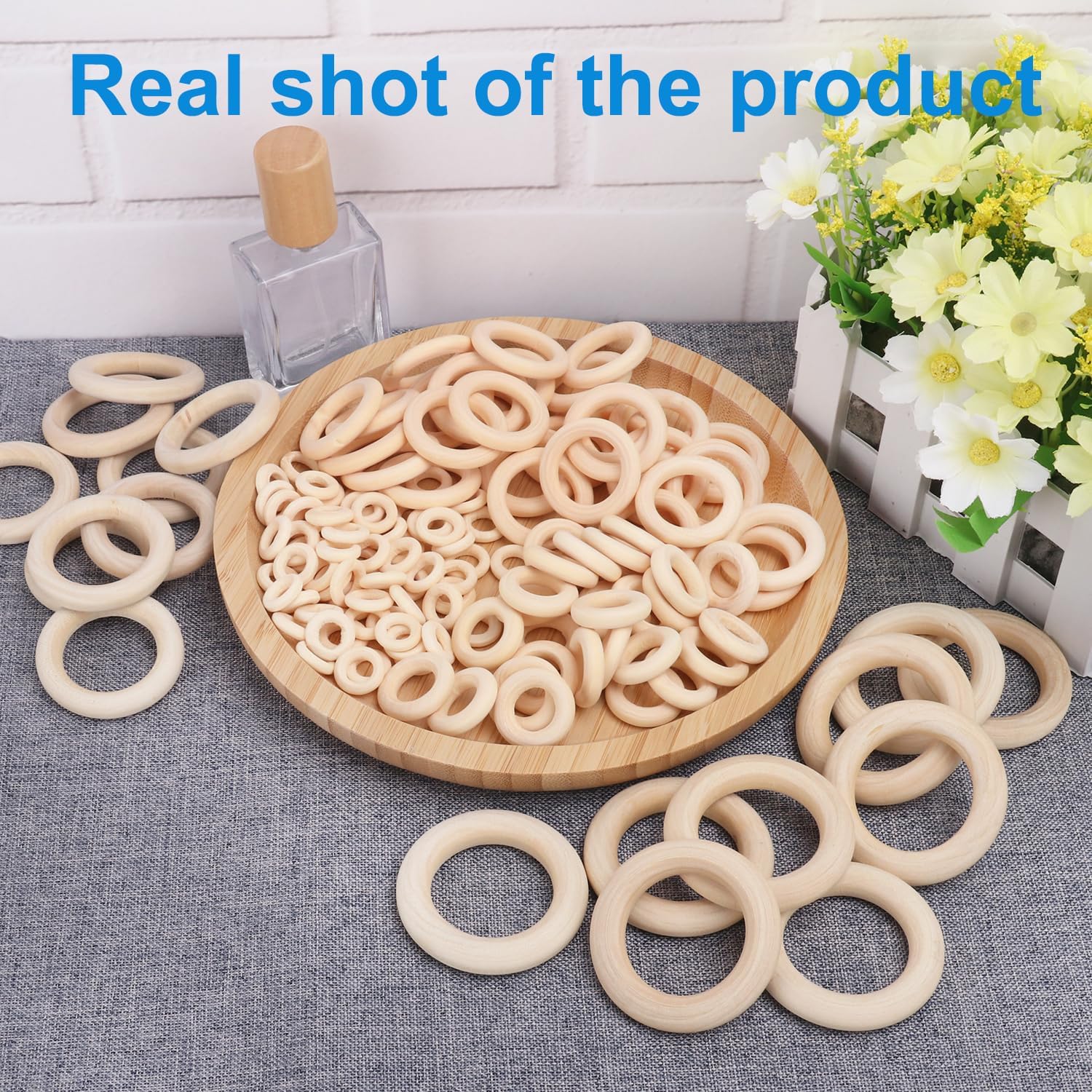 500 PCS 0.6/0.95/1.38/1.77/2.2 Inch Wooden Rings for Crafts, Natural Wood Rings for Macrame, Jewelry Making, and DIY Crafts, Unfinished Smooth Wood Rings, by GNIEMCKIN