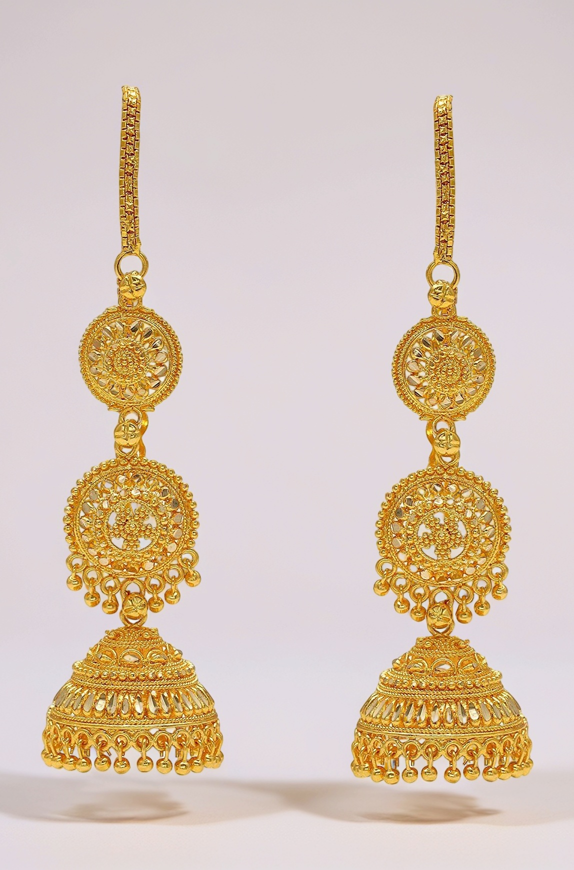 Traditional Ethnic collection gold plated jhumki jhumka earrings with attached ear chains for women
