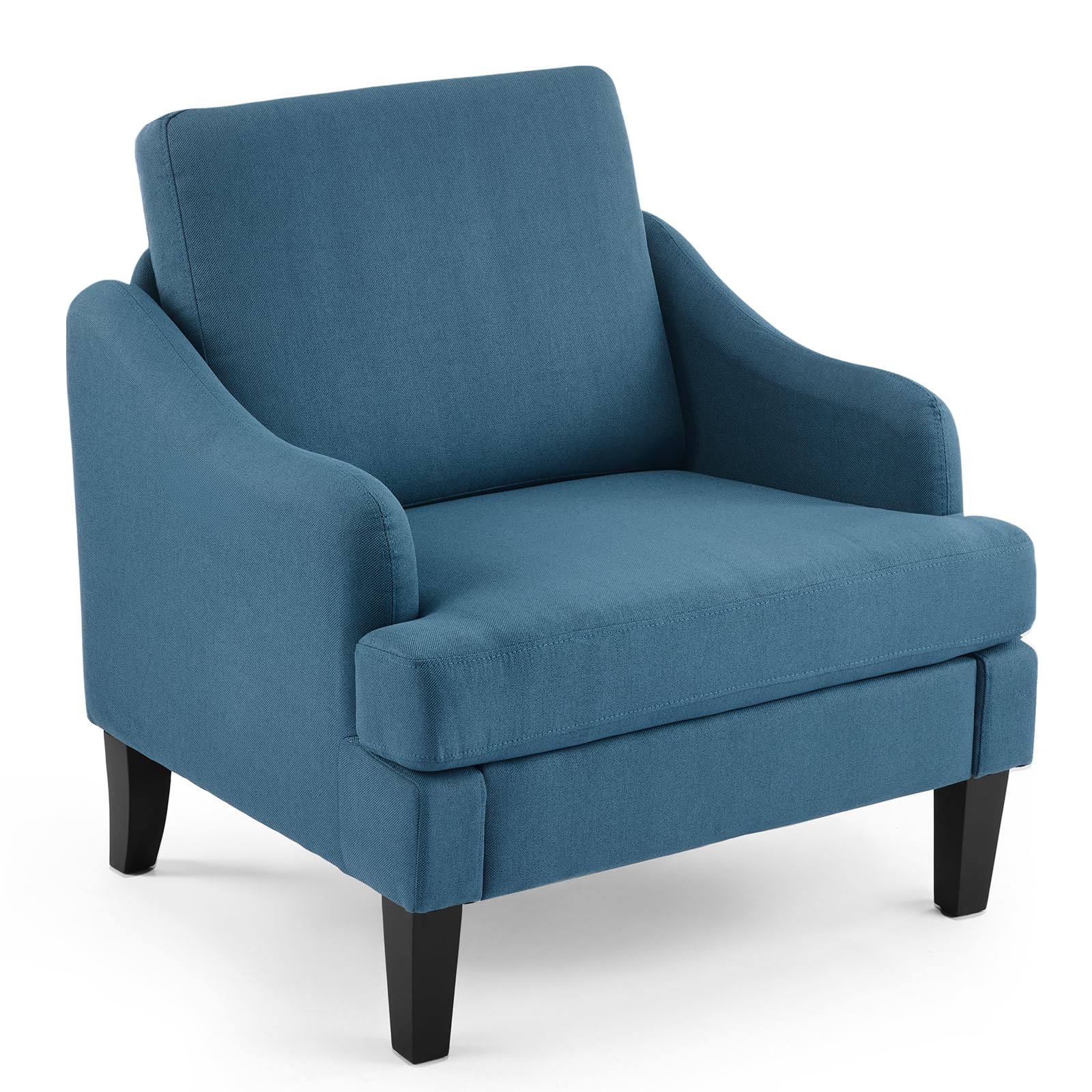 Bonnlo Armchair, Mid Century Modern Fabric Accent Chair for Living Room, Small Tub Chair with Thick Cushion, Comfortable Lounge Chair Perfect for Bedroom, Apartment, Office, Linen, Blue