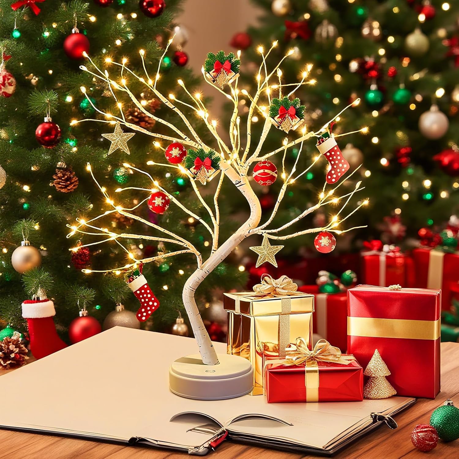 Arbre Lumineux LED, 108 LED Lumière d'arbre Intérieur, 8 Modes Variable, Lampe Arbre Lumineux Branches Réglables, pour la Décoration de Fête de Mariage, Alimentation par USB/Batterie