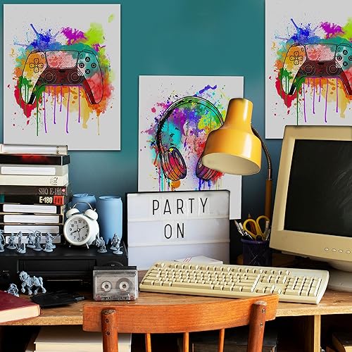 Miniatura 4 de HerZii Prints Juego de 3 pósteres de acuarela para juegos (8 x 10), decoración de pared de habitación de niños para dormitorio, accesorios de sala