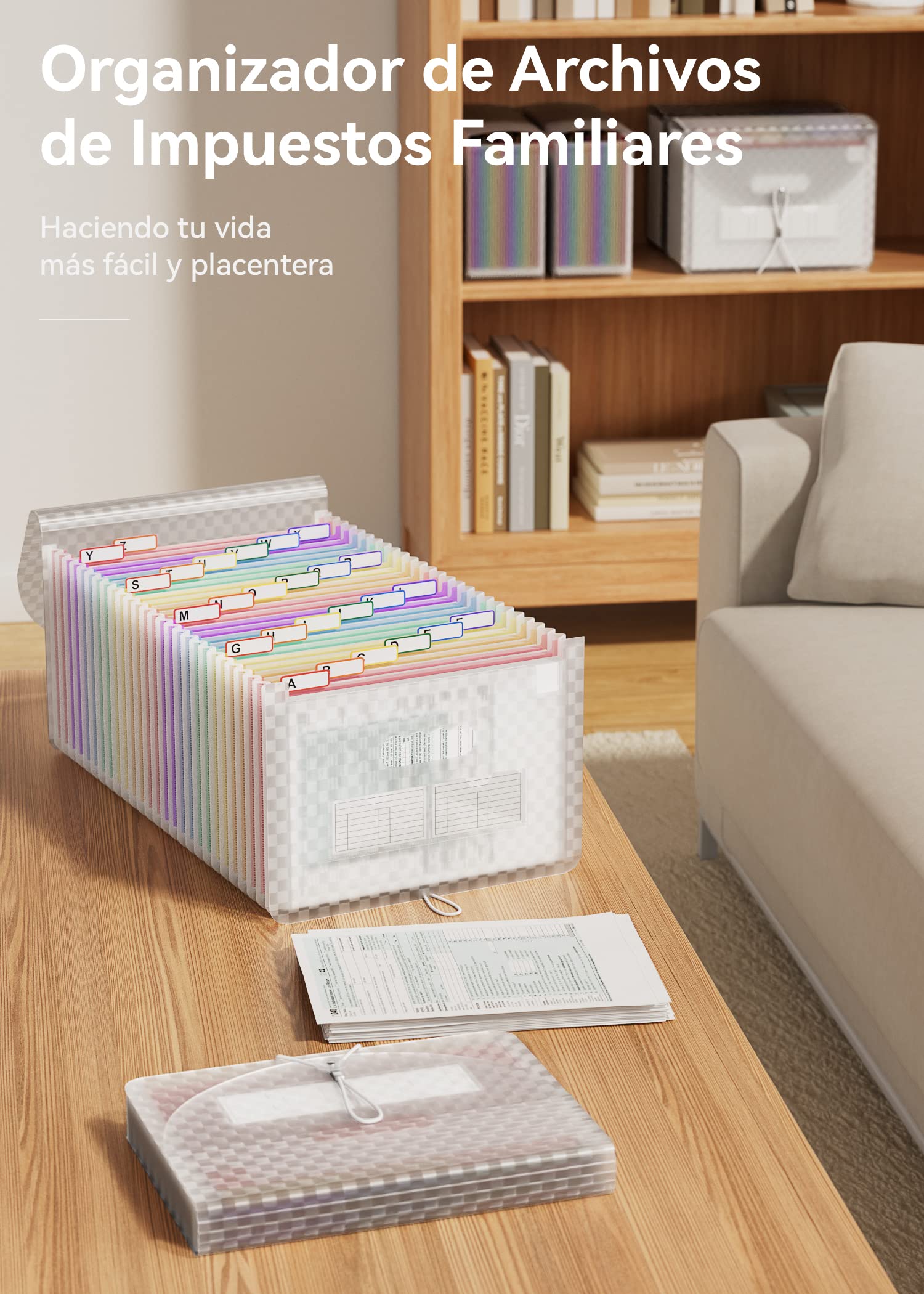ABC life Carpeta Clasificadora de Acordeon 26 Bolsillos,A4 Carpetas Plastico Archivador con Patrón de Cuadrícula,Organizador Papeles Documentos Arcoíris,Extensible Maletin Archivadora(Rosado)