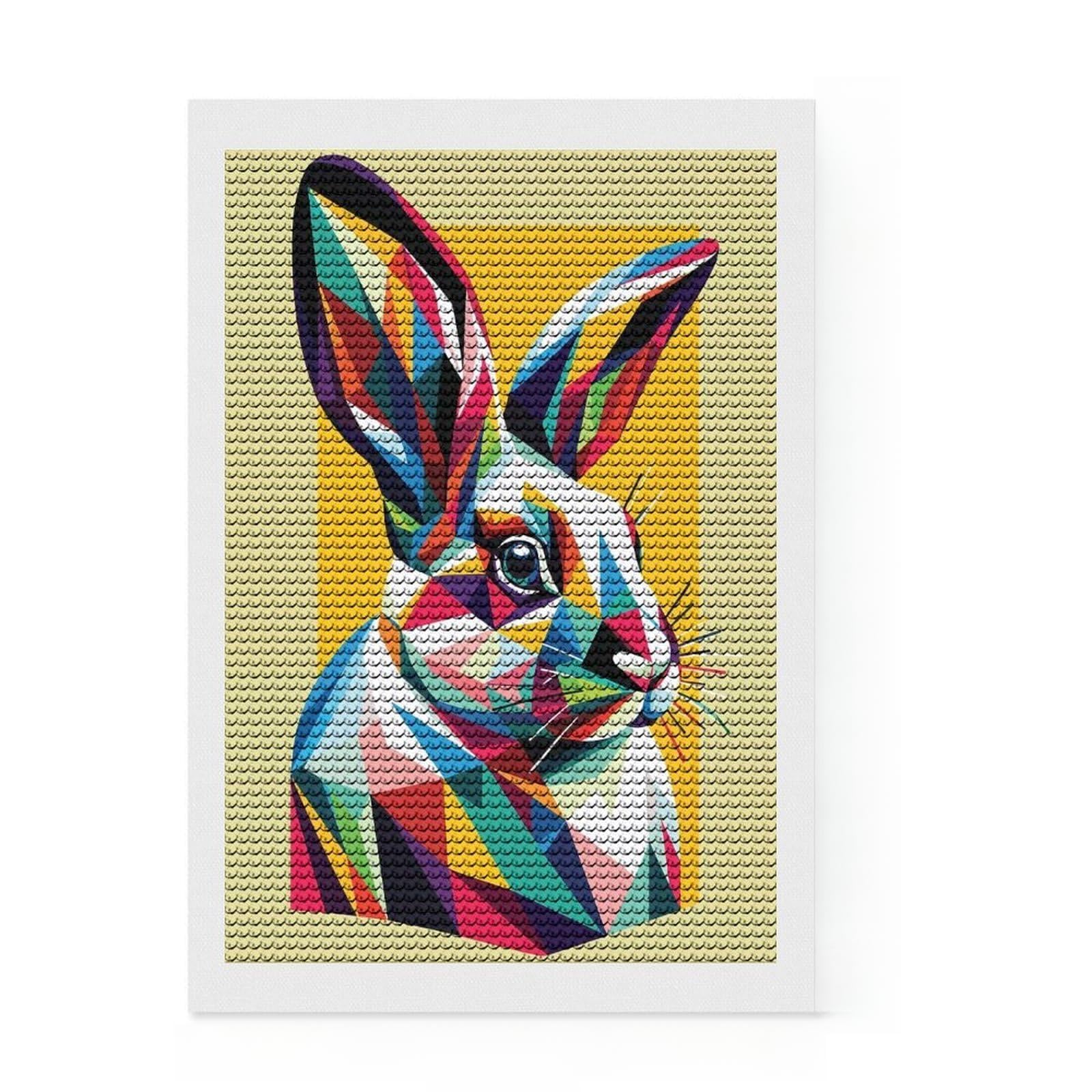 Junmoney Rabbit WPAP Pop Art Diamond Art Canvas 8"x12", Relaxing DIY Hobby, Satisfying Creative Project, Farmhouse Decor, for Women