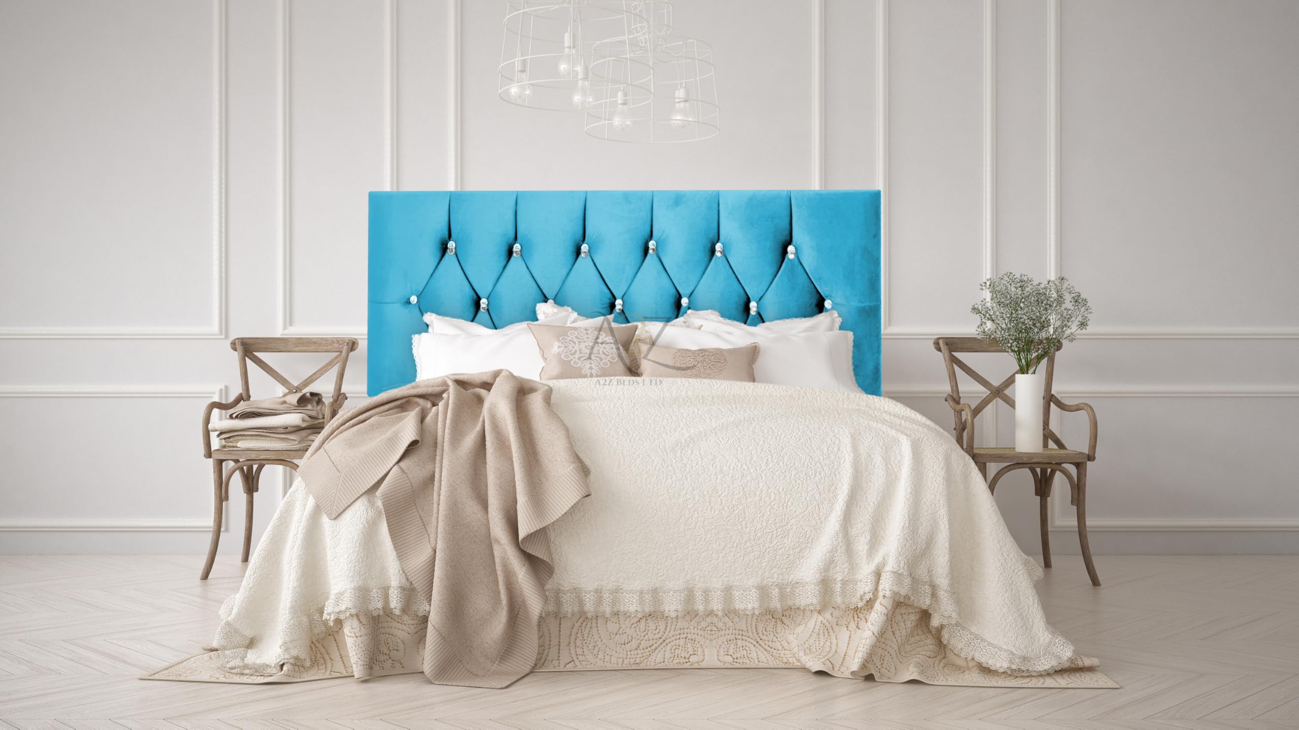 Chesterfield 20" Headboard Plush Velvet 3FT-4FT-4FT6-5FT-6FT (Turqouise, 5FT King)